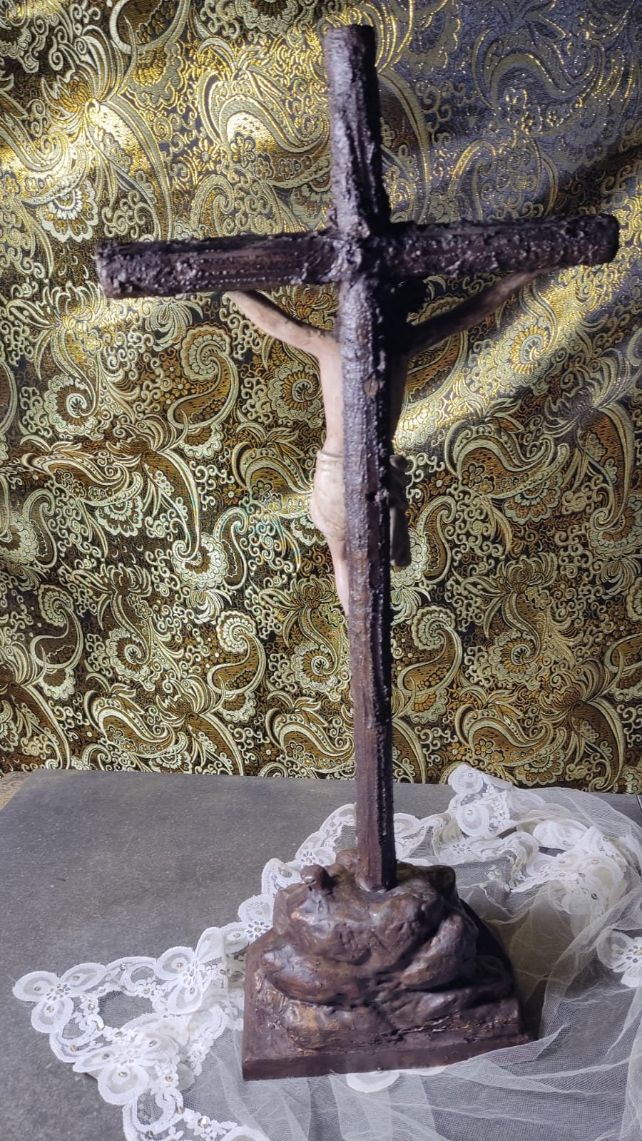 Antiguo Crucifijo, Ojos Pintados, Crucifijo Iglesia, Crucifijo Monte Carmelo, Crucifijo Escayola de mesa, Crucifijo Cristo, Cruz Madera - Imagen 10