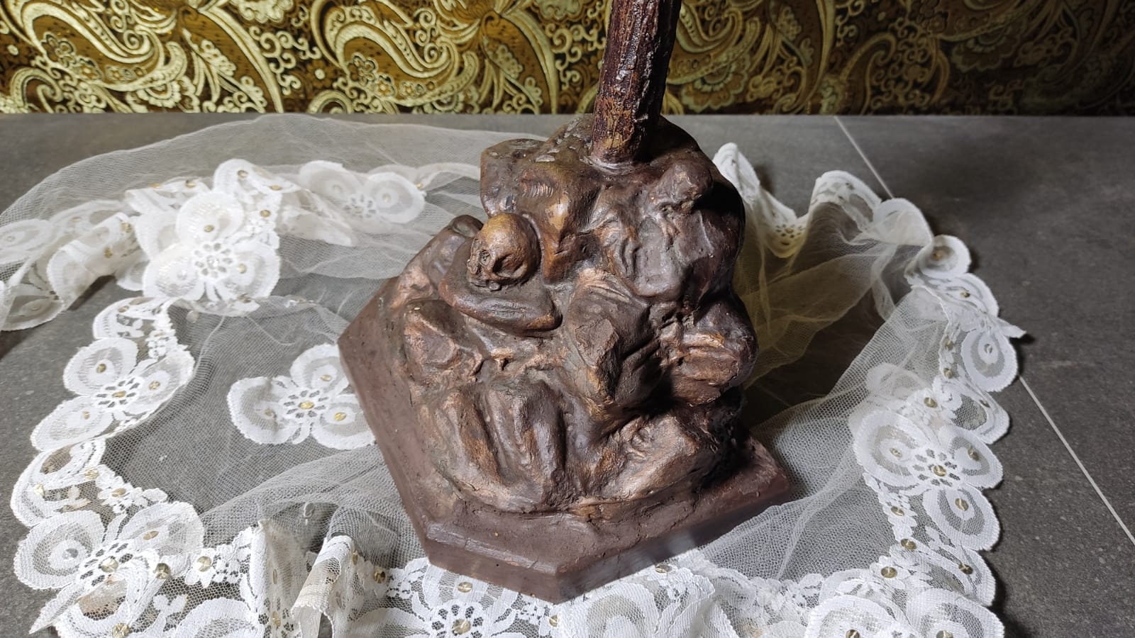 Antiguo Crucifijo, Ojos Pintados, Crucifijo Iglesia, Crucifijo Monte Carmelo, Crucifijo Escayola de mesa, Crucifijo Cristo, Cruz Madera - Imagen 4