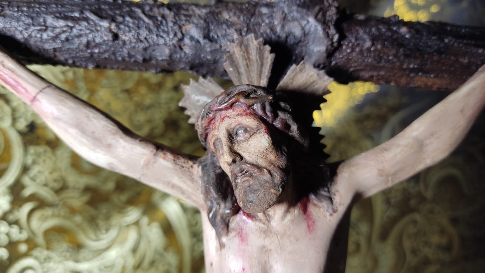 Antiguo Crucifijo, Ojos Pintados, Crucifijo Iglesia, Crucifijo Monte Carmelo, Crucifijo Escayola de mesa, Crucifijo Cristo, Cruz Madera - Imagen 8