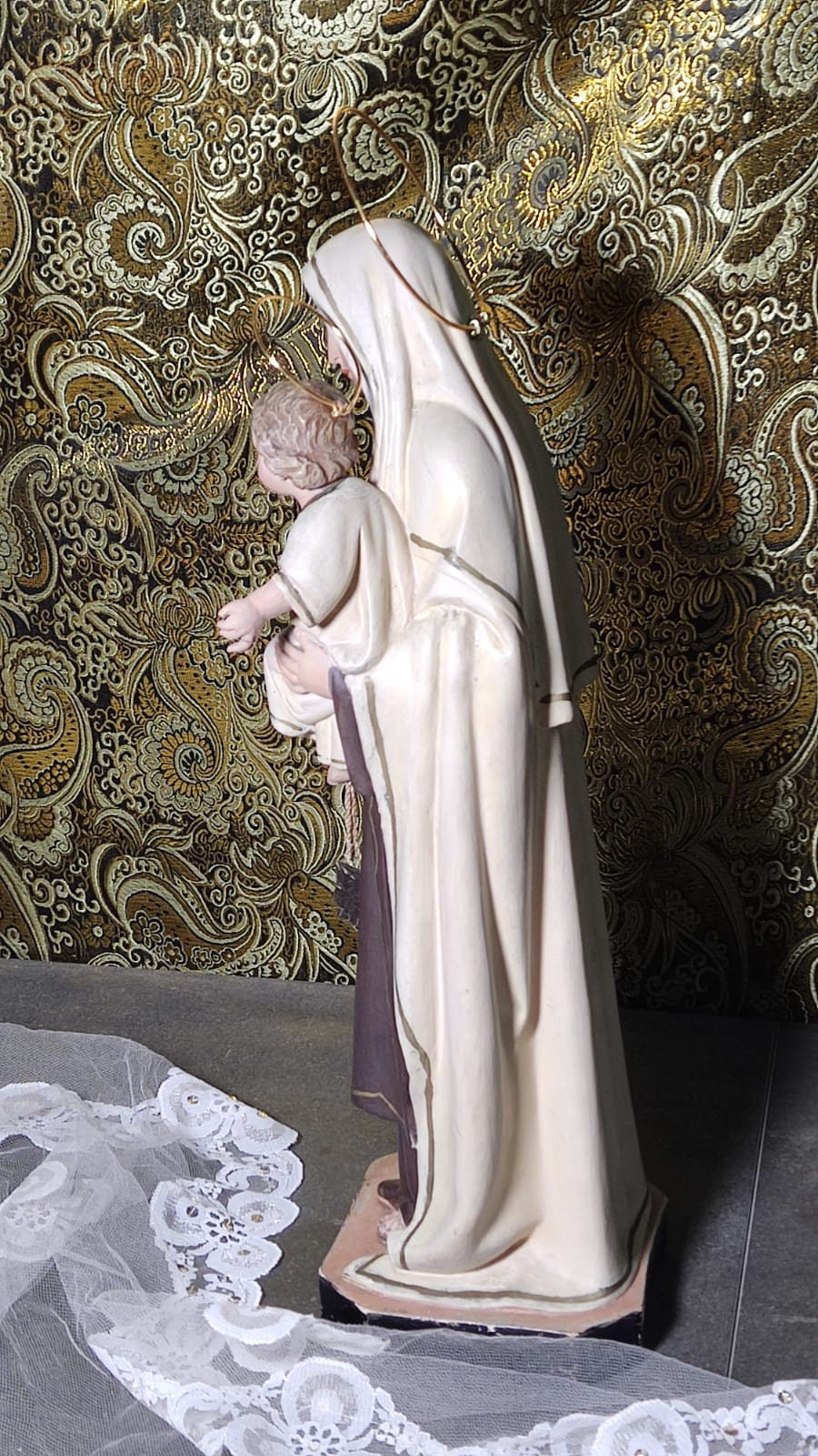 Estatua Virgen y Niño, Antigua Virgen del Carmen, Escultura Virgen, Virgen Carmen, Estatua Nuestra Señora, Estatua Madonna, Ojos Cristal - Imagen 6