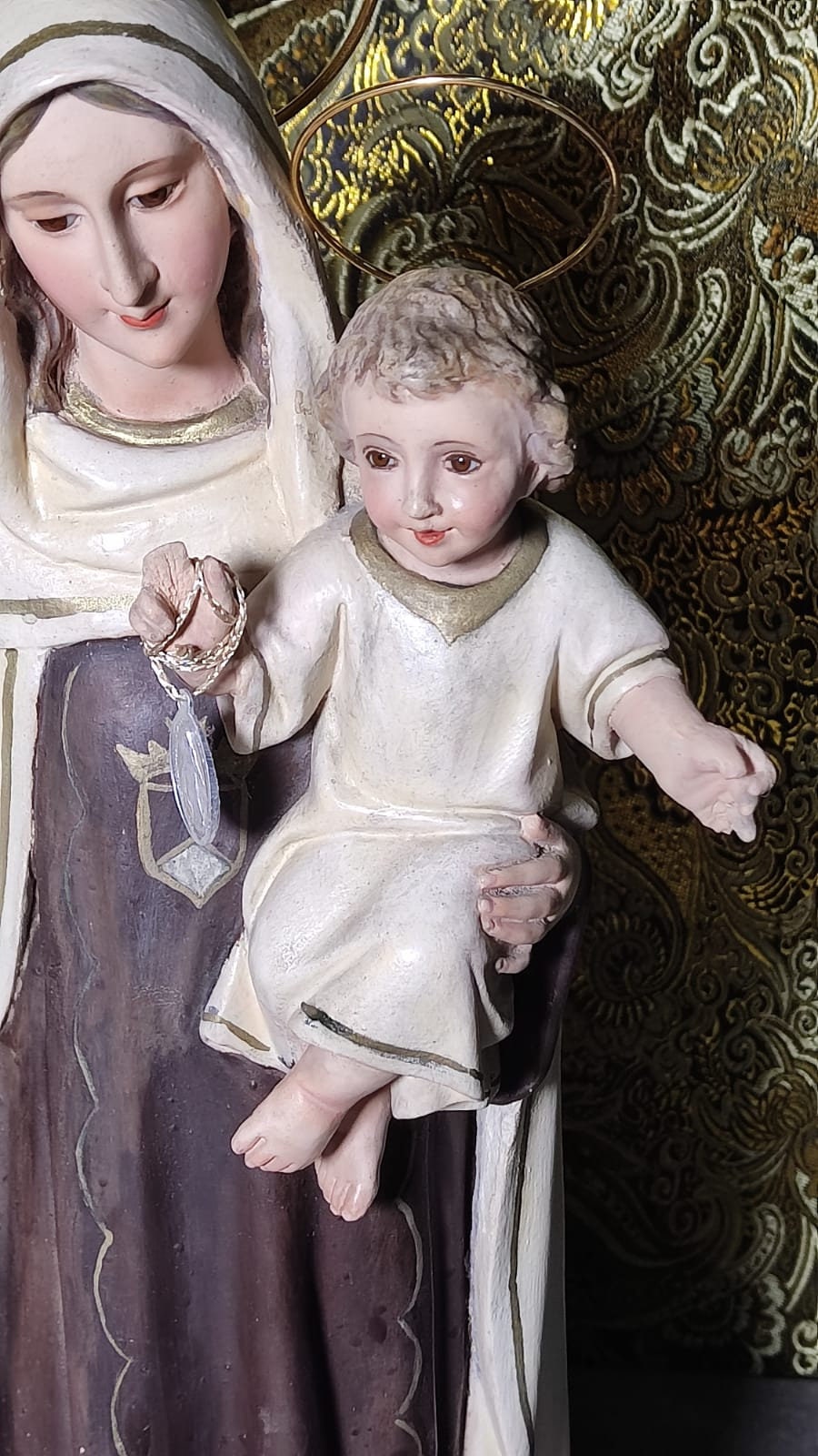 Estatua Virgen y Niño, Antigua Virgen del Carmen, Escultura Virgen, Virgen Carmen, Estatua Nuestra Señora, Estatua Madonna, Ojos Cristal - Imagen 9