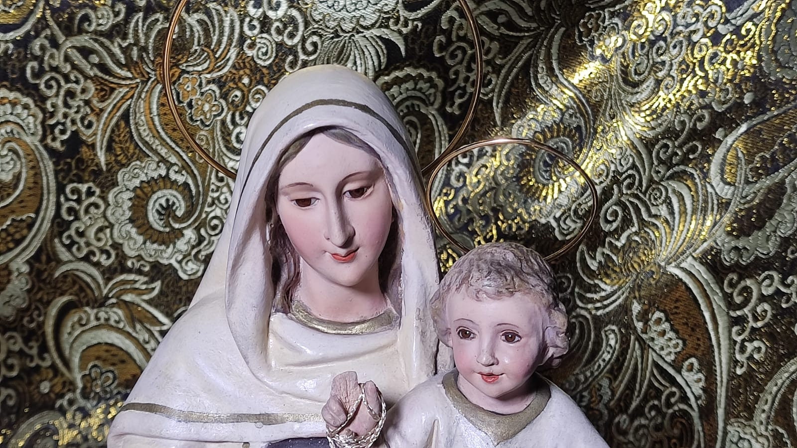 Estatua Virgen y Niño, Antigua Virgen del Carmen, Escultura Virgen, Virgen Carmen, Estatua Nuestra Señora, Estatua Madonna, Ojos Cristal - Imagen 8