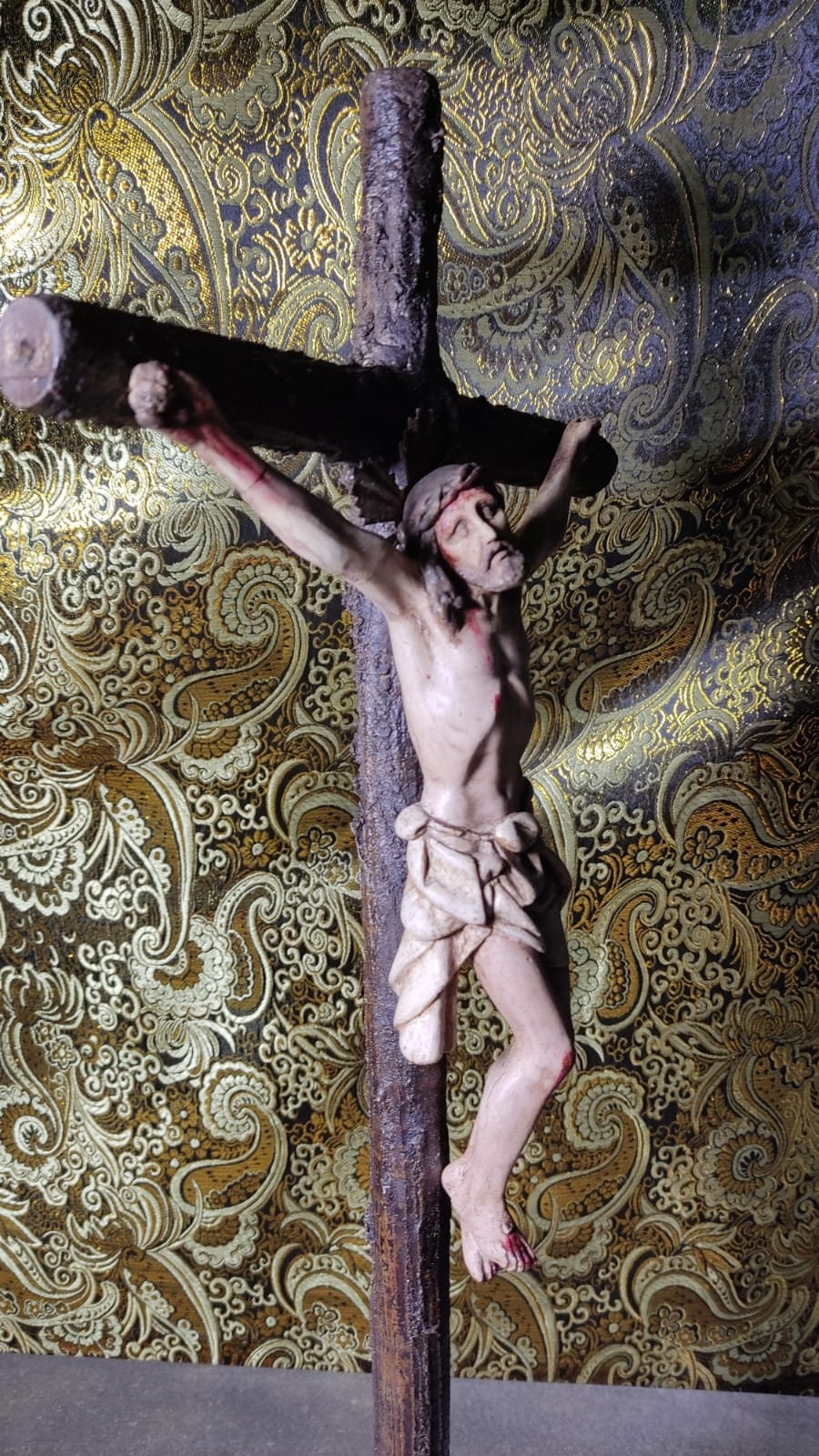 Antiguo Crucifijo, Ojos Pintados, Crucifijo Iglesia, Crucifijo Monte Carmelo, Crucifijo Escayola de mesa, Crucifijo Cristo, Cruz Madera - Imagen 7