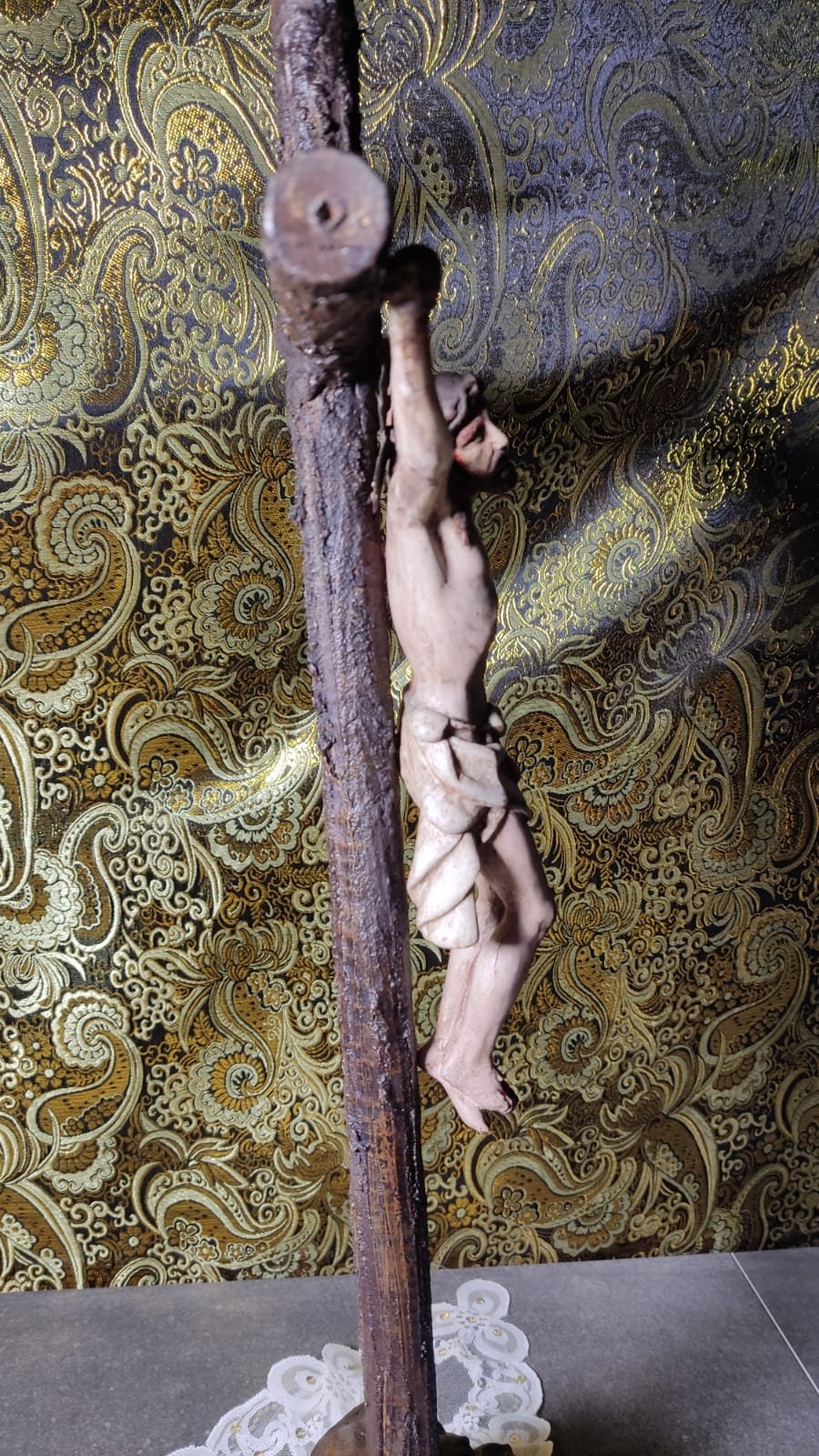 Antiguo Crucifijo, Ojos Pintados, Crucifijo Iglesia, Crucifijo Monte Carmelo, Crucifijo Escayola de mesa, Crucifijo Cristo, Cruz Madera - Imagen 6