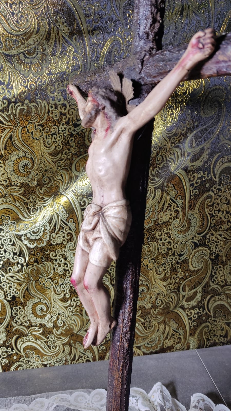 Antiguo Crucifijo, Ojos Pintados, Crucifijo Iglesia, Crucifijo Monte Carmelo, Crucifijo Escayola de mesa, Crucifijo Cristo, Cruz Madera - Imagen 9