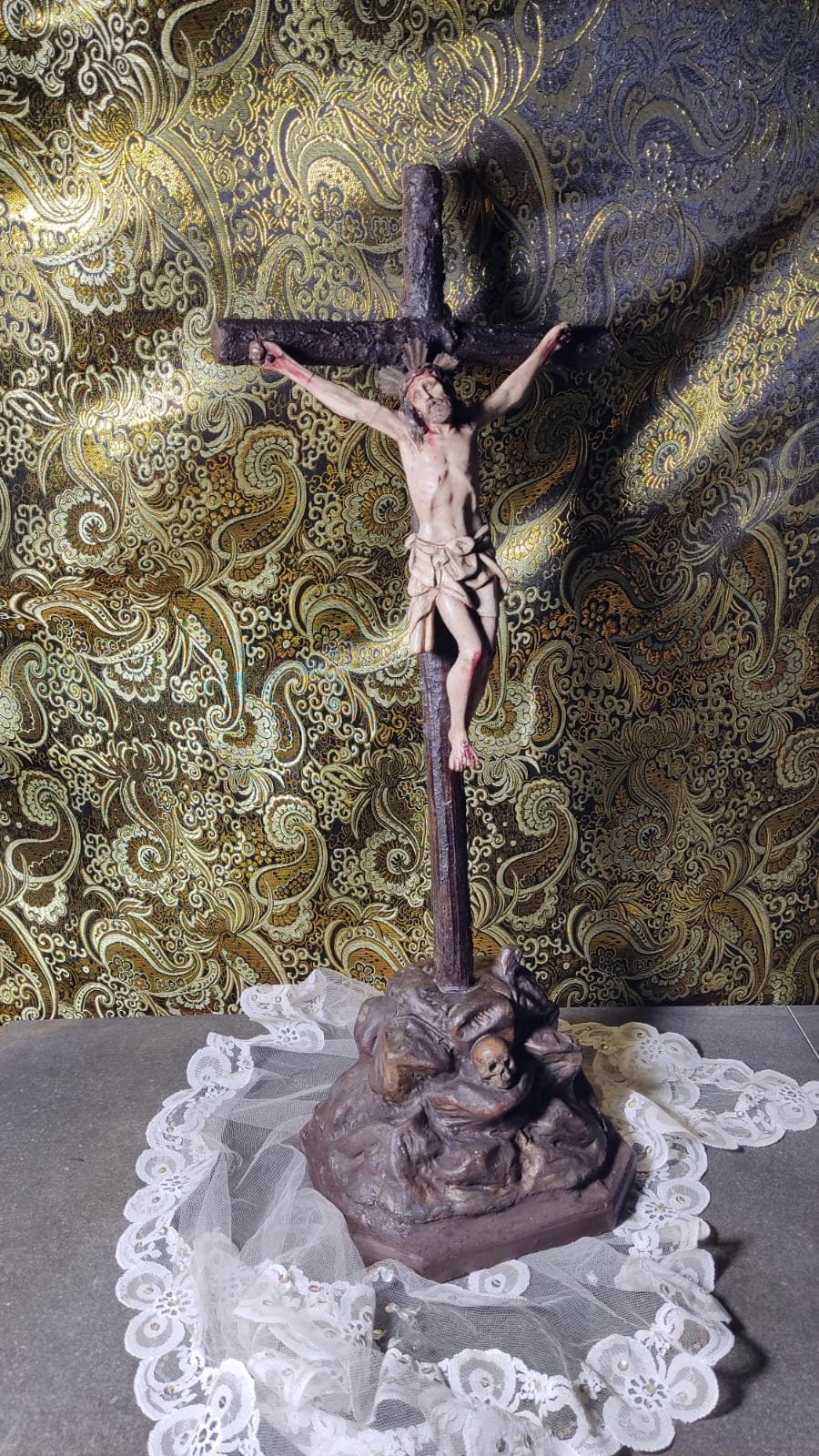 Antiguo Crucifijo, Ojos Pintados, Crucifijo Iglesia, Crucifijo Monte Carmelo, Crucifijo Escayola de mesa, Crucifijo Cristo, Cruz Madera - Imagen 2