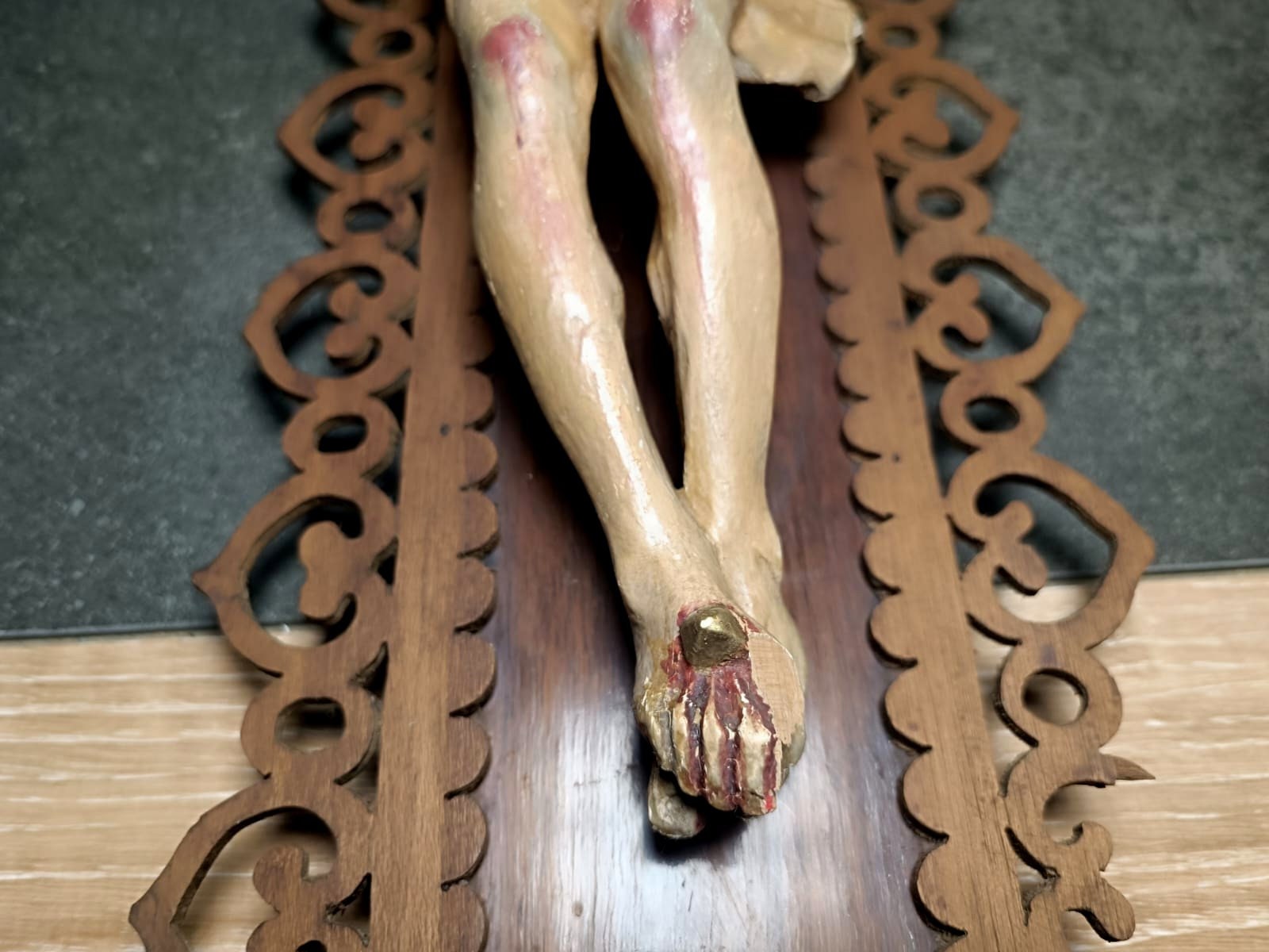 Crucifijo XIX, Talla Cristo, Antiguo Cristo Madera Policromado, Antigua Cruz Madera, Crucifijo Católico, Crucifijo Cristiano Español - Imagen 6