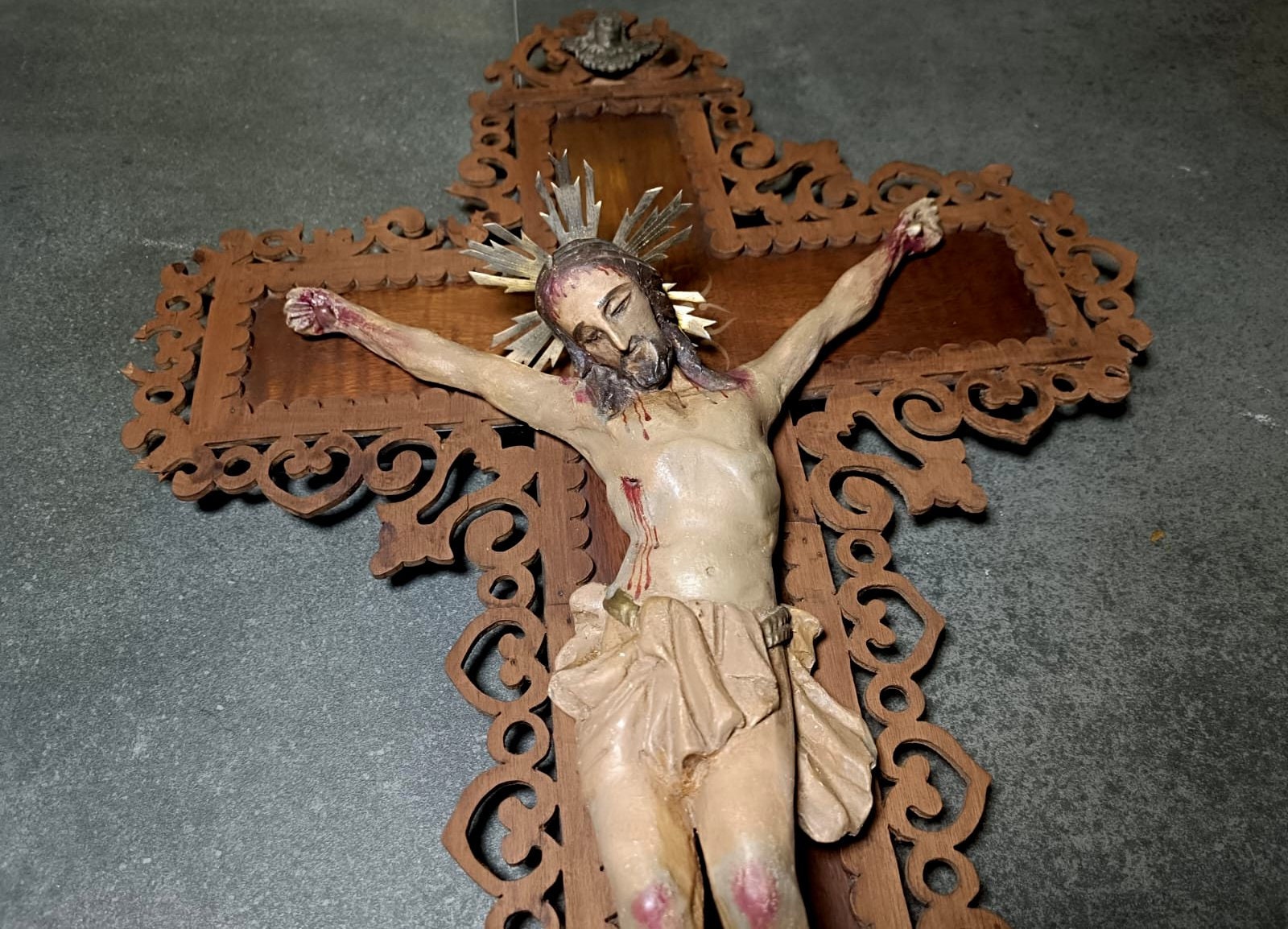 Crucifijo XIX, Talla Cristo, Antiguo Cristo Madera Policromado, Antigua Cruz Madera, Crucifijo Católico, Crucifijo Cristiano Español - Imagen 3