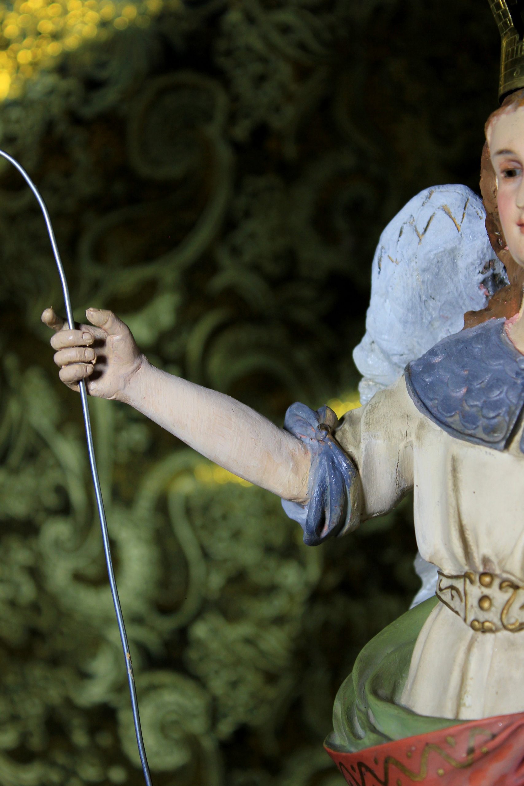 Escultura de San Rafael, , Estatua Escayola OLOT, Estatua Santo, Estatua Base de Madera, Antigua Escultura Santo, Ojos de Cristal, 40' - Imagen 5