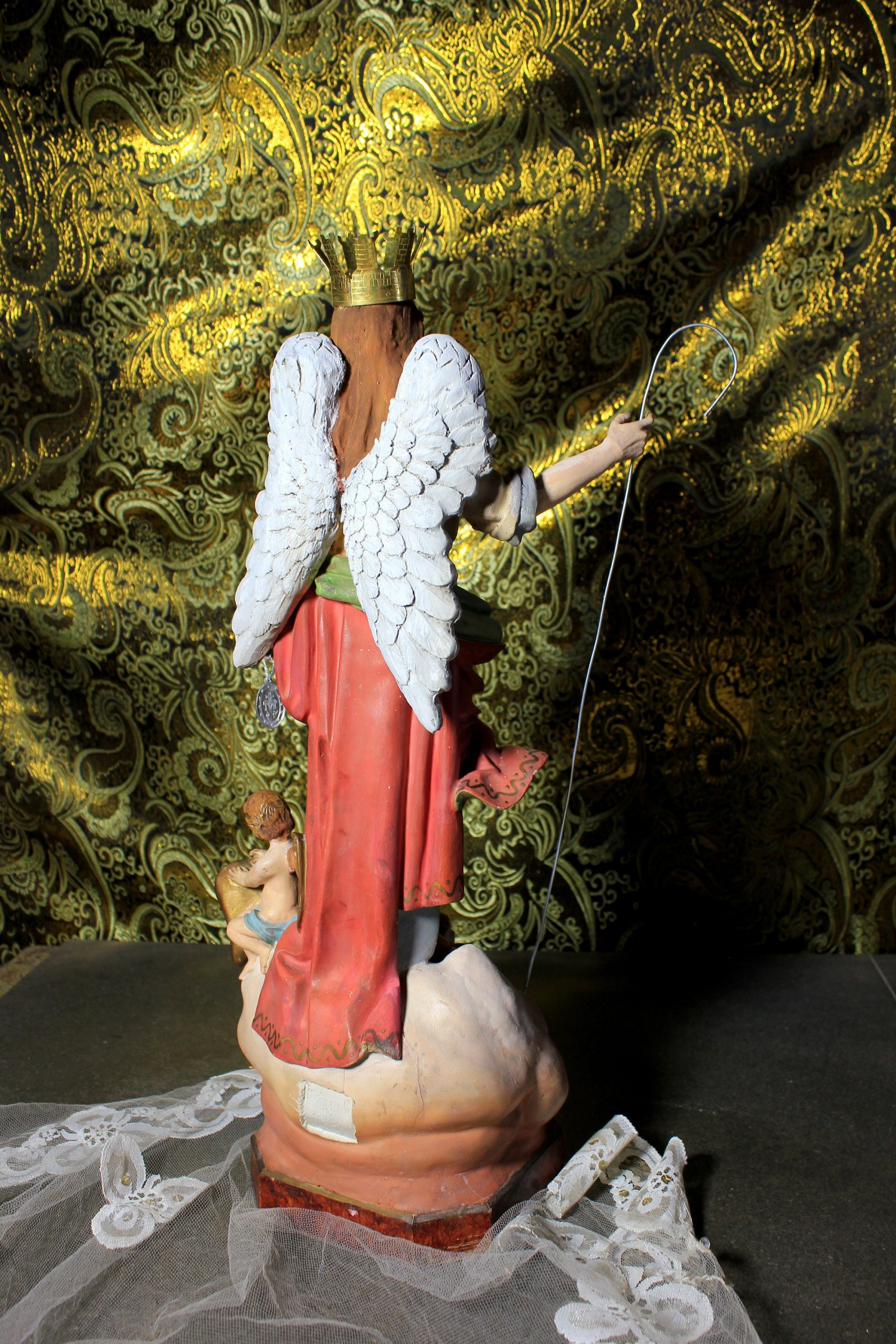 Escultura de San Rafael, , Estatua Escayola OLOT, Estatua Santo, Estatua Base de Madera, Antigua Escultura Santo, Ojos de Cristal, 40' - Imagen 10