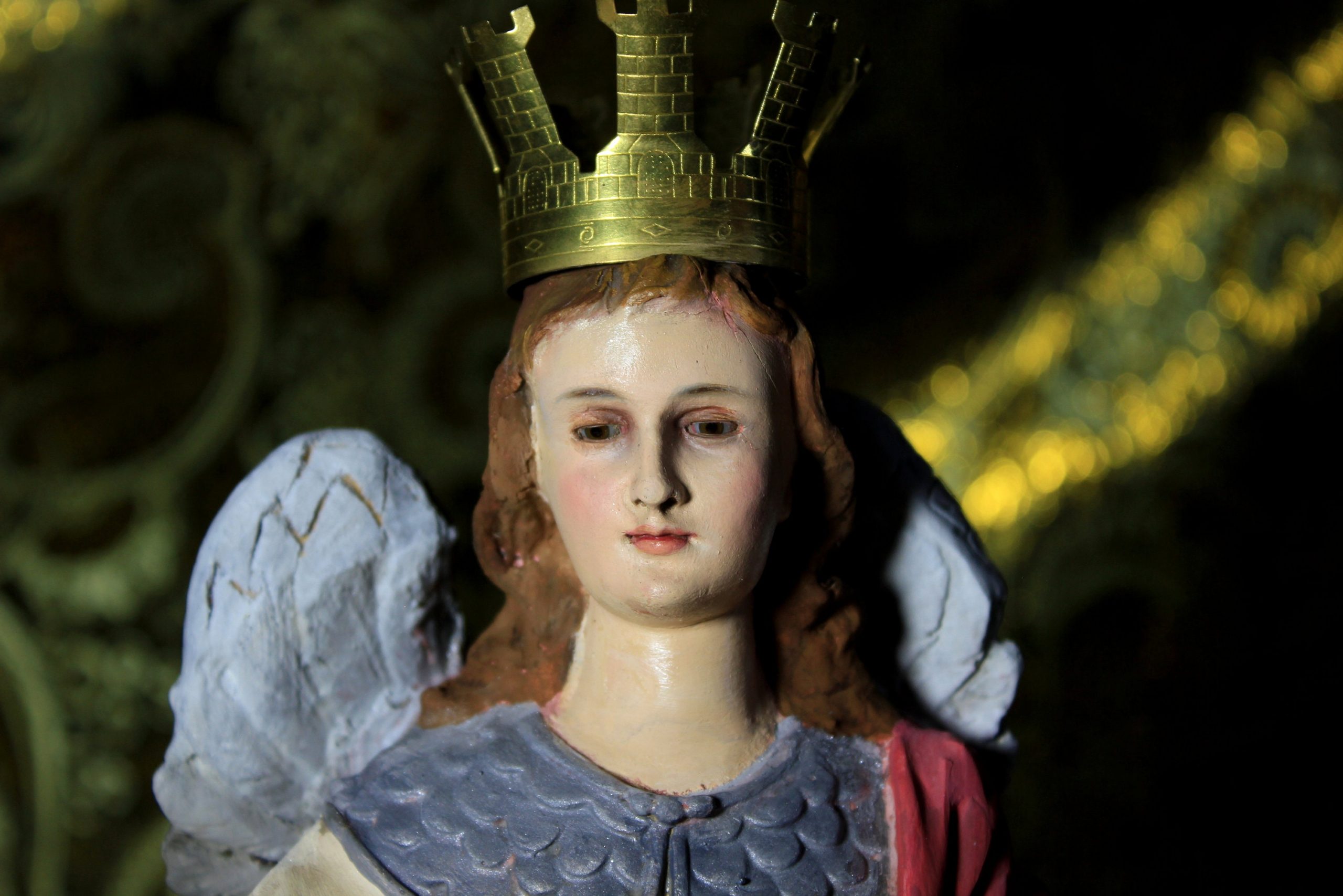 Escultura de San Rafael, , Estatua Escayola OLOT, Estatua Santo, Estatua Base de Madera, Antigua Escultura Santo, Ojos de Cristal, 40' - Imagen 3