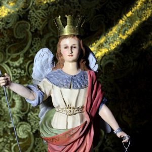 Escultura de San Rafael, , Estatua Escayola OLOT, Estatua Santo, Estatua Base de Madera, Antigua Escultura Santo, Ojos de Cristal, 40'