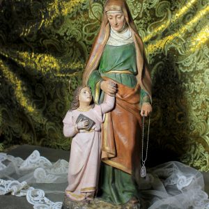 Escultura Santa Ana con la Virgen, Antigua Escultura Santa, , Estatua Talla Madera Policromada, Estatua Santa Ana y Virgen María, Olot