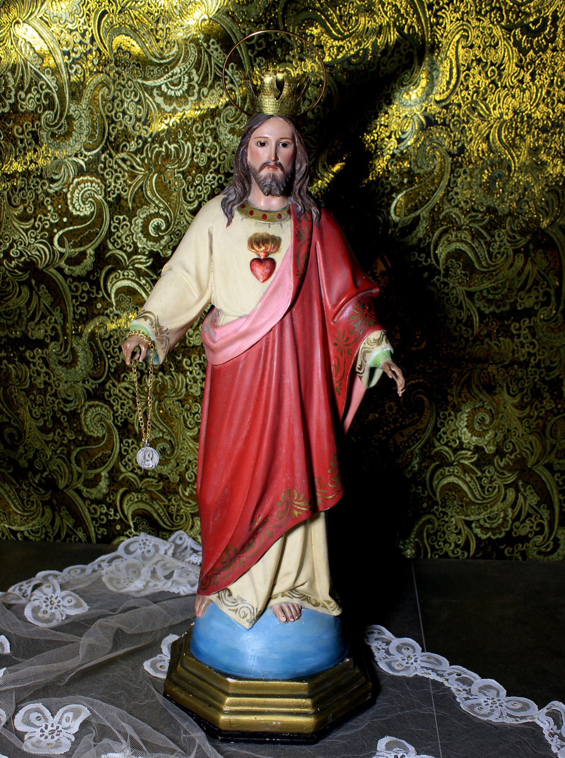 Escultura Sagrado Corazón Jesús, Escultura de Jesús 56cm, Sagrado Corazón, Figura de Jesús, Escultura Escayola Jesús, Ojos de Cristal, Olot. - Imagen 5