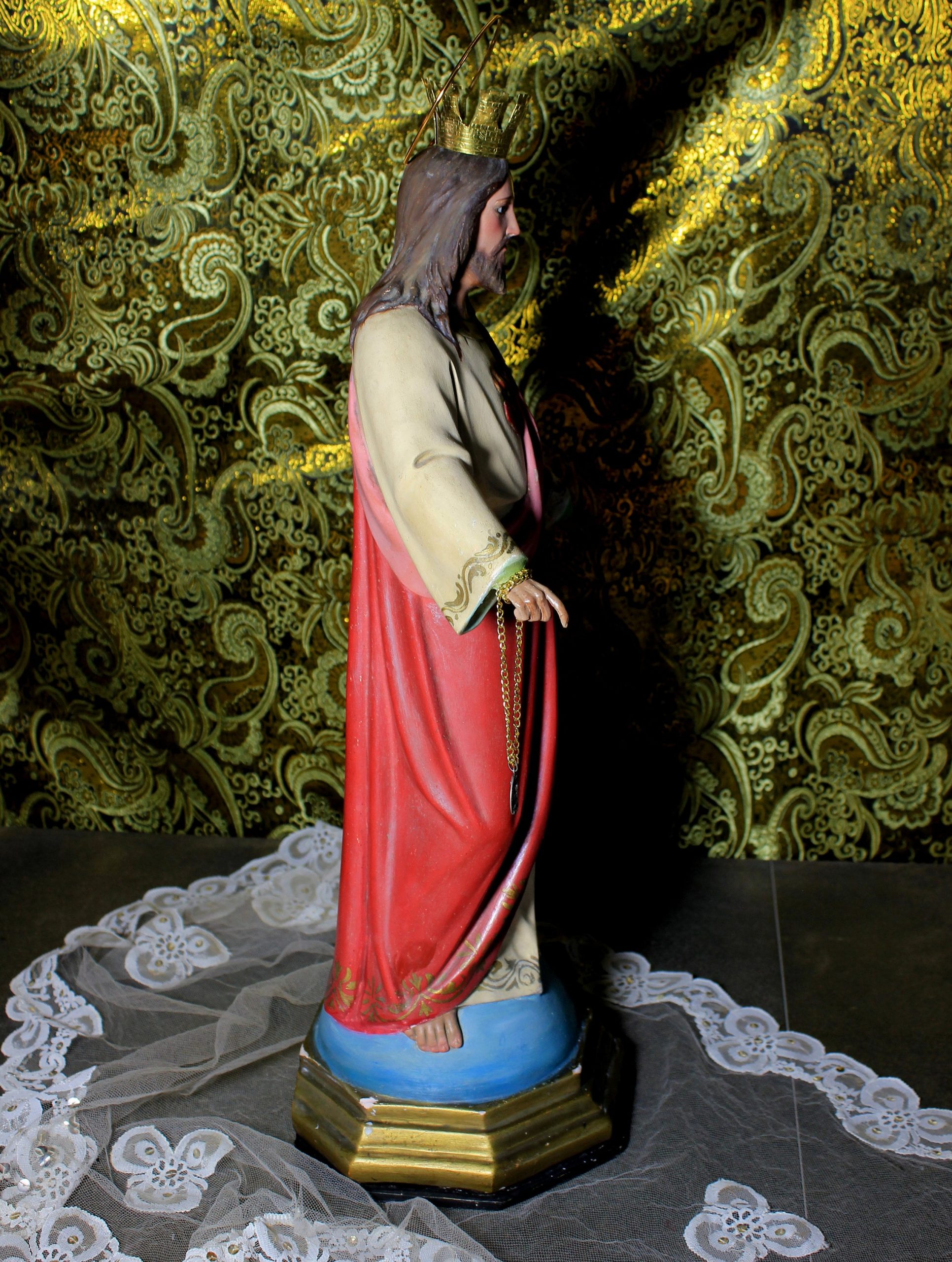 Escultura Sagrado Corazón Jesús, Escultura de Jesús 56cm, Sagrado Corazón, Figura de Jesús, Escultura Escayola Jesús, Ojos de Cristal, Olot. - Imagen 7