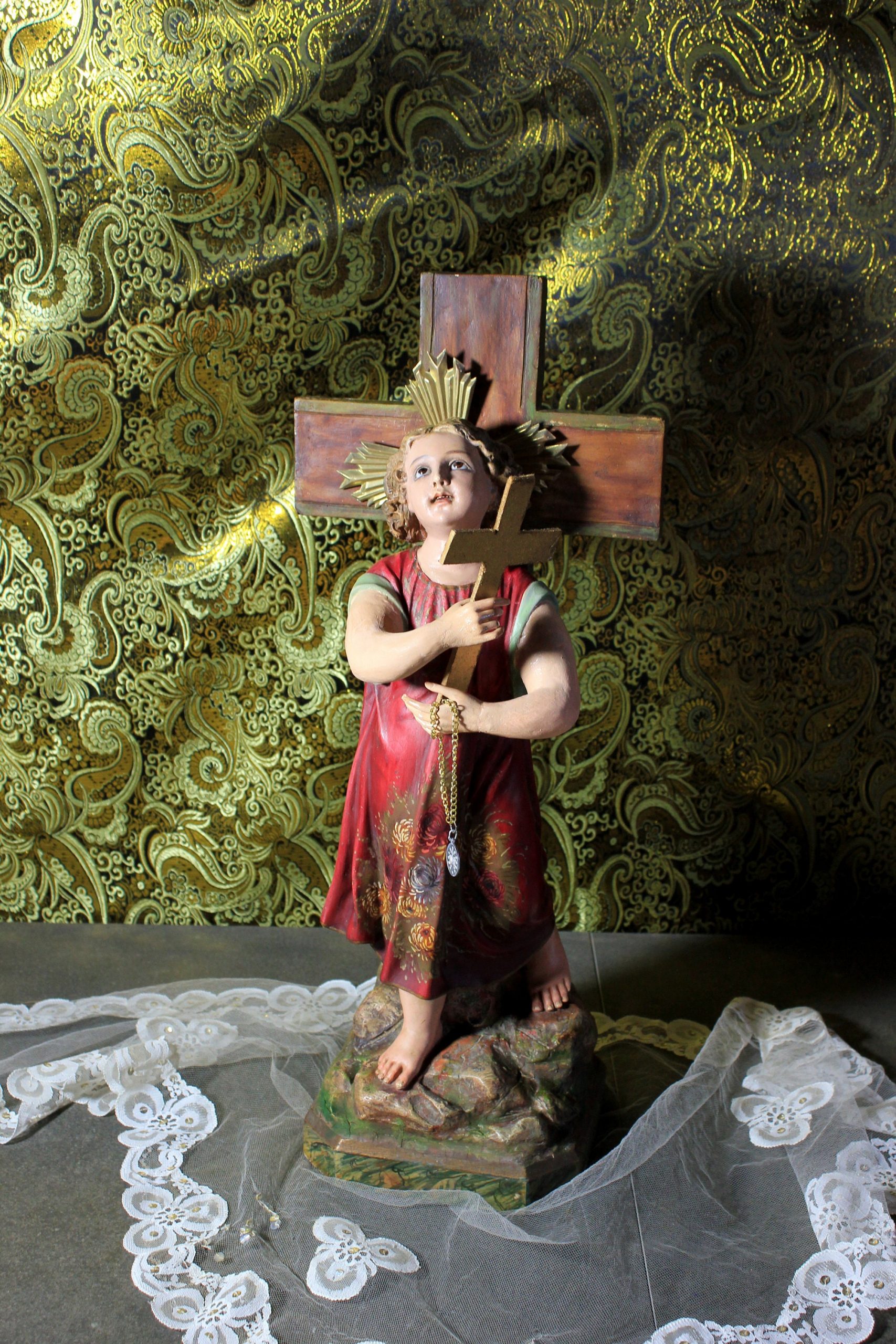 Gran San Juanito, San Juanito con Cruz, Ñiño Escayola, Escultura Religiosa, Antigua Escultura, Niño Ojos Cristal, Olot - Imagen 7