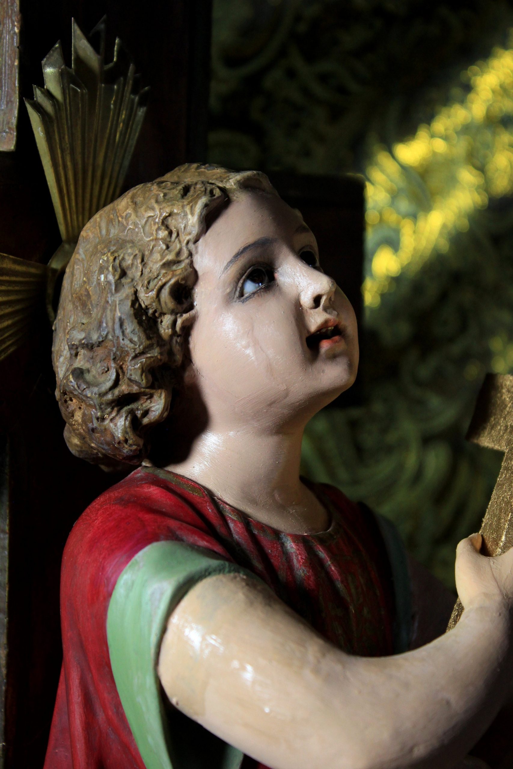 Gran San Juanito, San Juanito con Cruz, Ñiño Escayola, Escultura Religiosa, Antigua Escultura, Niño Ojos Cristal, Olot - Imagen 3