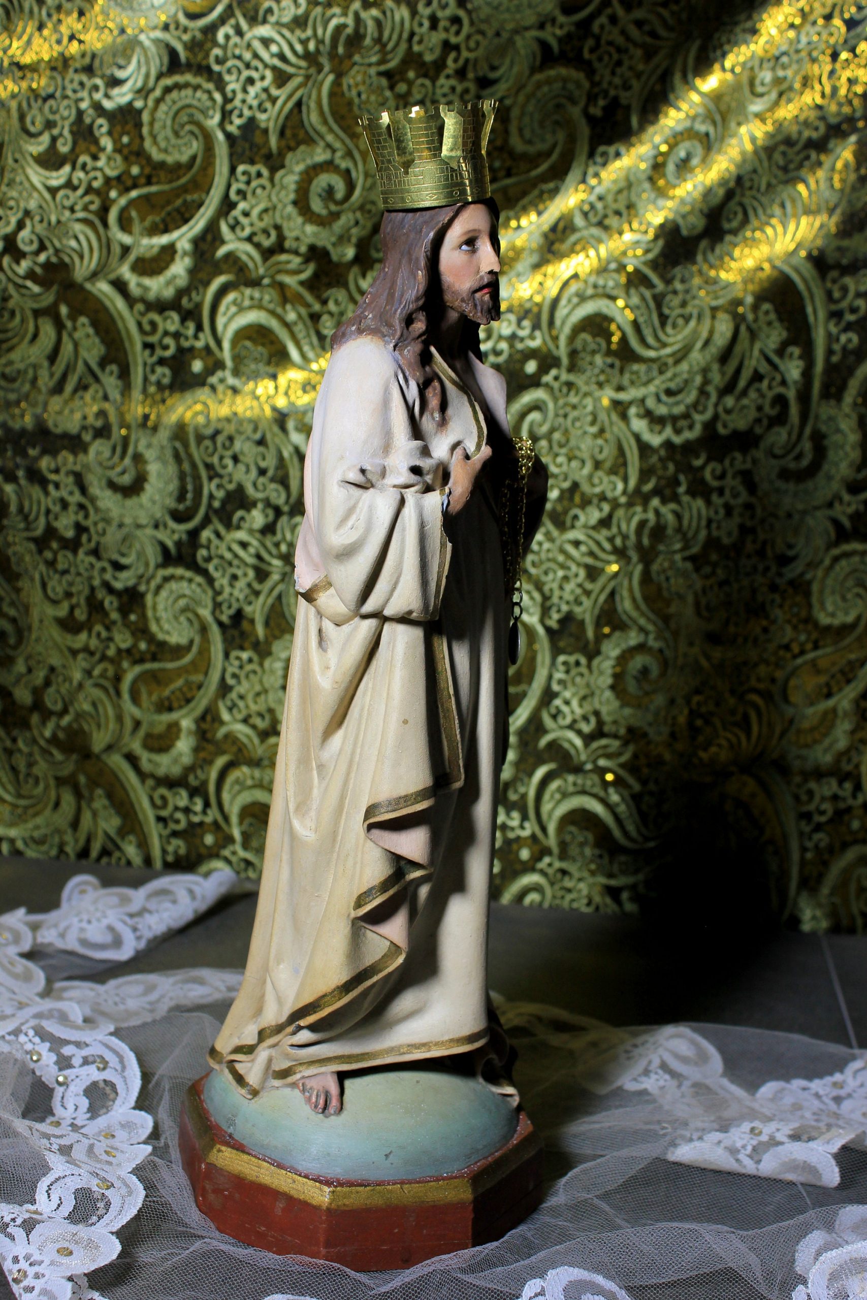 Escultura Sagrado Corazón Jesús, Escultura Jesús 39cm, Sagrado Corazón, Figura de Jesús, Escultura Escayola Jesús, Jesús de Olot, Años 10 - Imagen 5