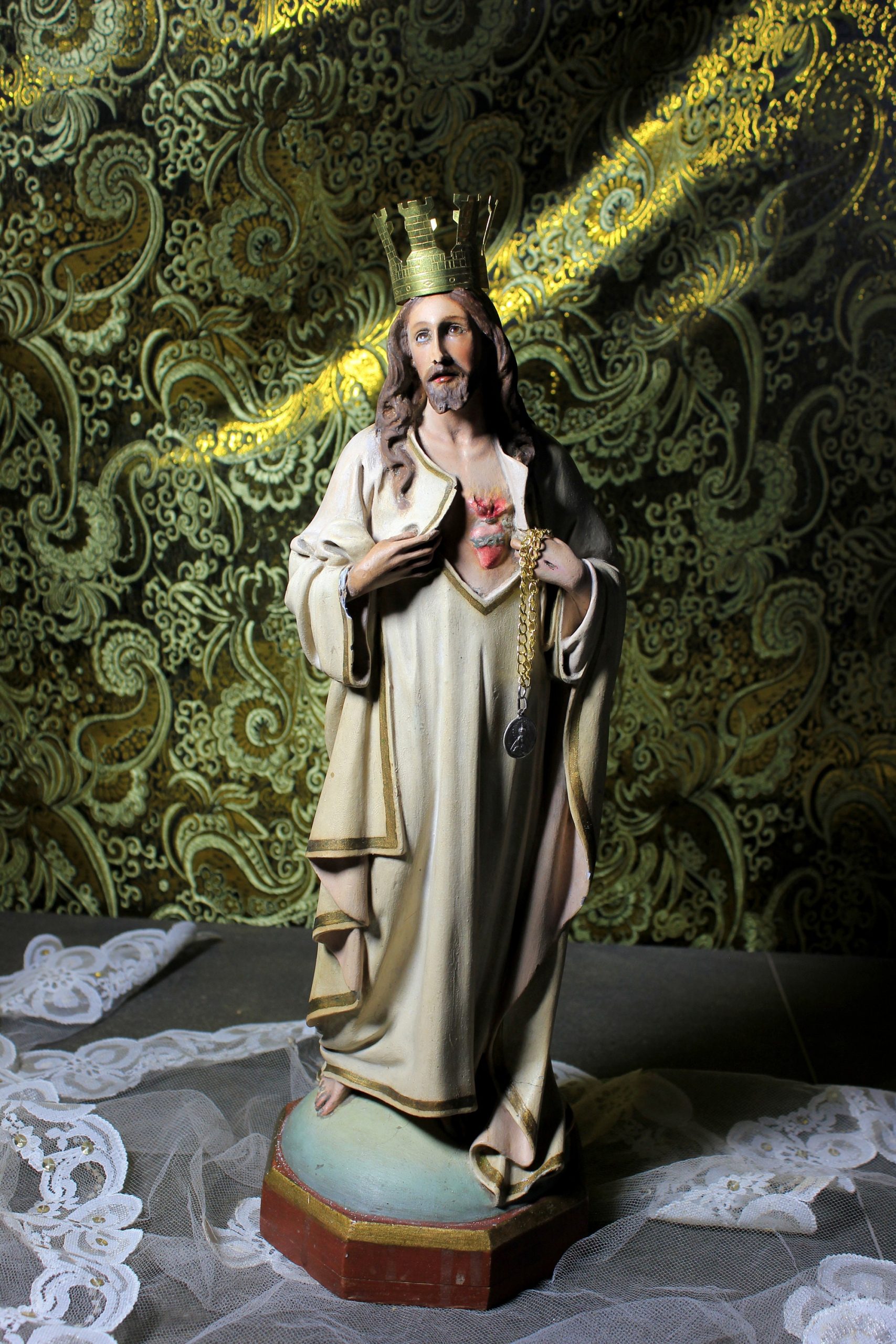 Escultura Sagrado Corazón Jesús, Escultura Jesús 39cm, Sagrado Corazón, Figura de Jesús, Escultura Escayola Jesús, Jesús de Olot, Años 10 - Imagen 8