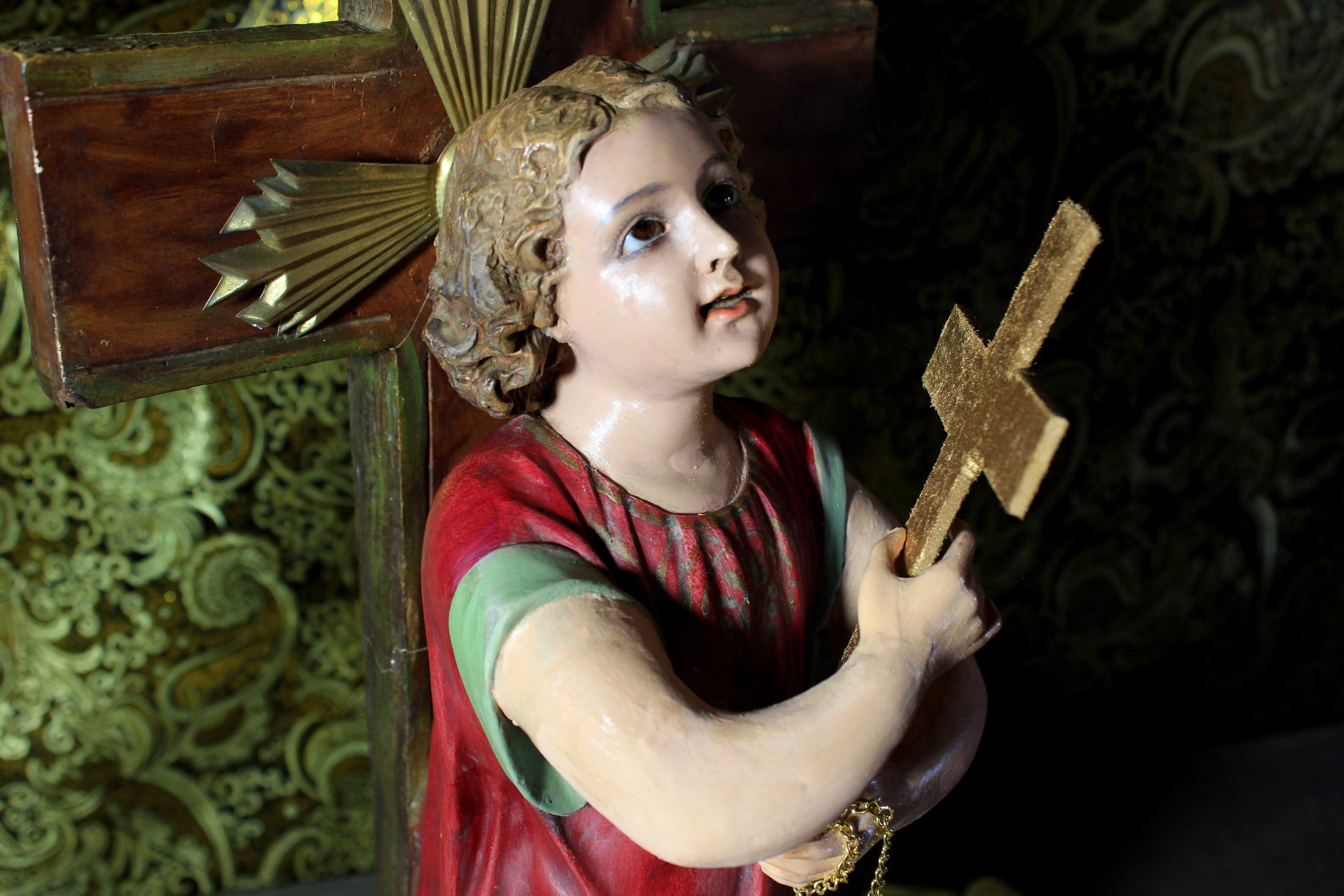 Gran San Juanito, San Juanito con Cruz, Ñiño Escayola, Escultura Religiosa, Antigua Escultura, Niño Ojos Cristal, Olot - Imagen 9