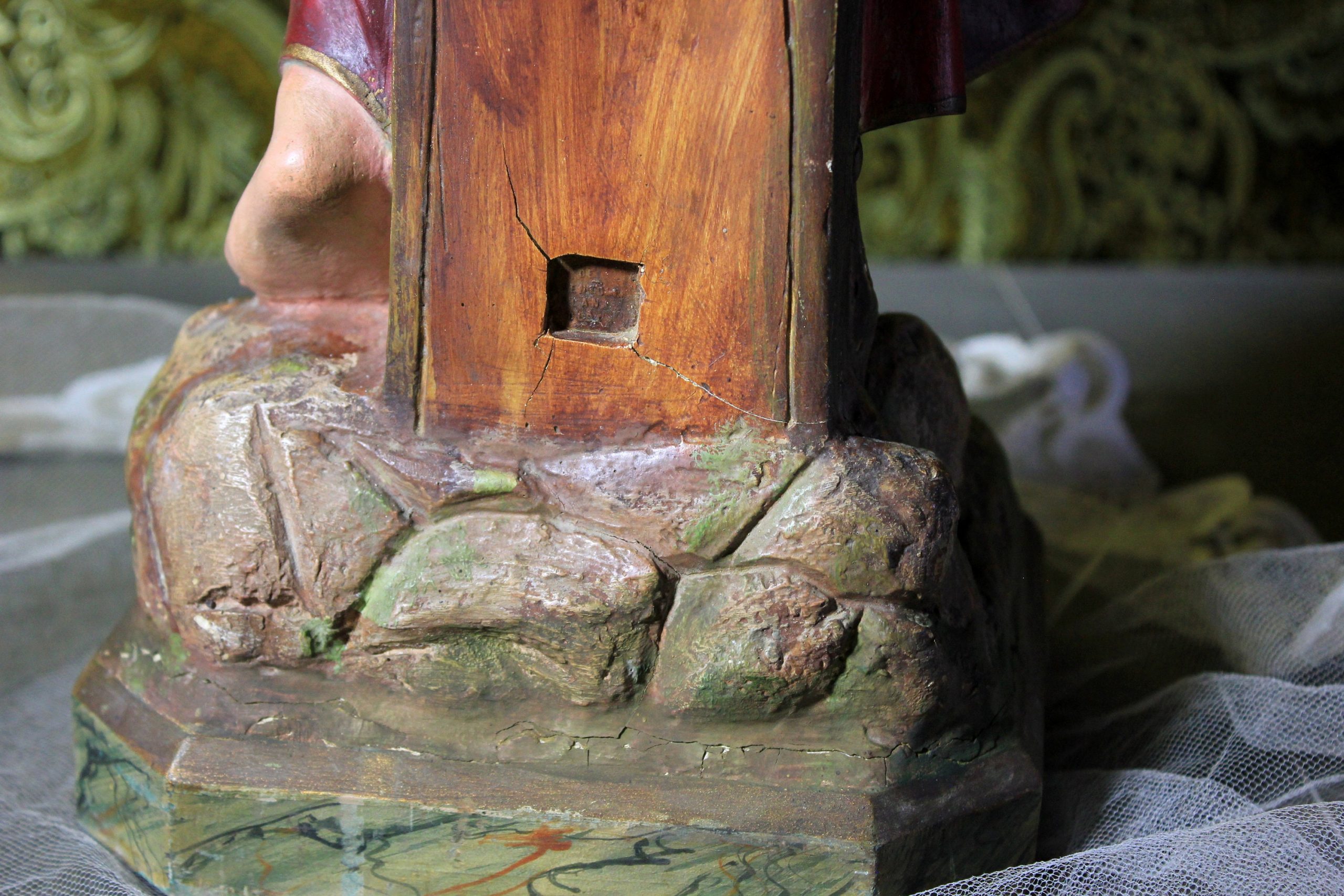 Gran San Juanito, San Juanito con Cruz, Ñiño Escayola, Escultura Religiosa, Antigua Escultura, Niño Ojos Cristal, Olot - Imagen 2