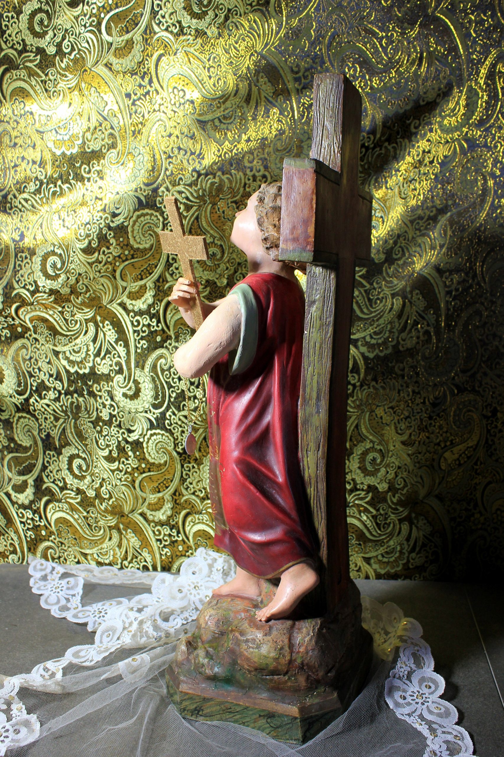 Gran San Juanito, San Juanito con Cruz, Ñiño Escayola, Escultura Religiosa, Antigua Escultura, Niño Ojos Cristal, Olot - Imagen 10