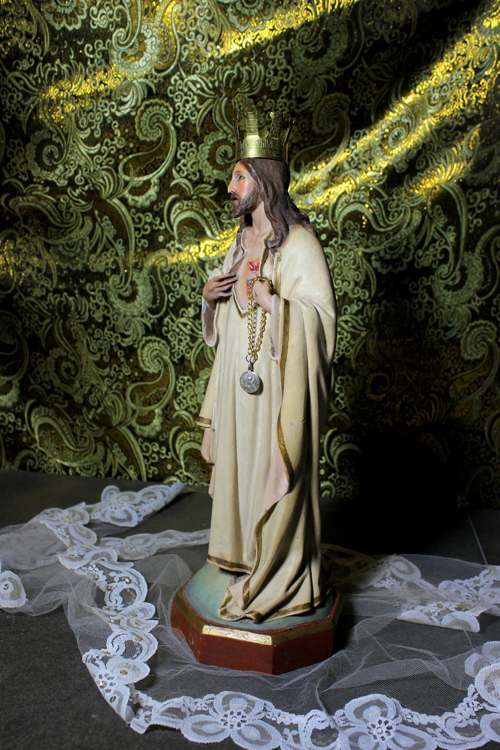 Escultura Sagrado Corazón Jesús, Escultura Jesús 39cm, Sagrado Corazón, Figura de Jesús, Escultura Escayola Jesús, Jesús de Olot, Años 10 - Imagen 10