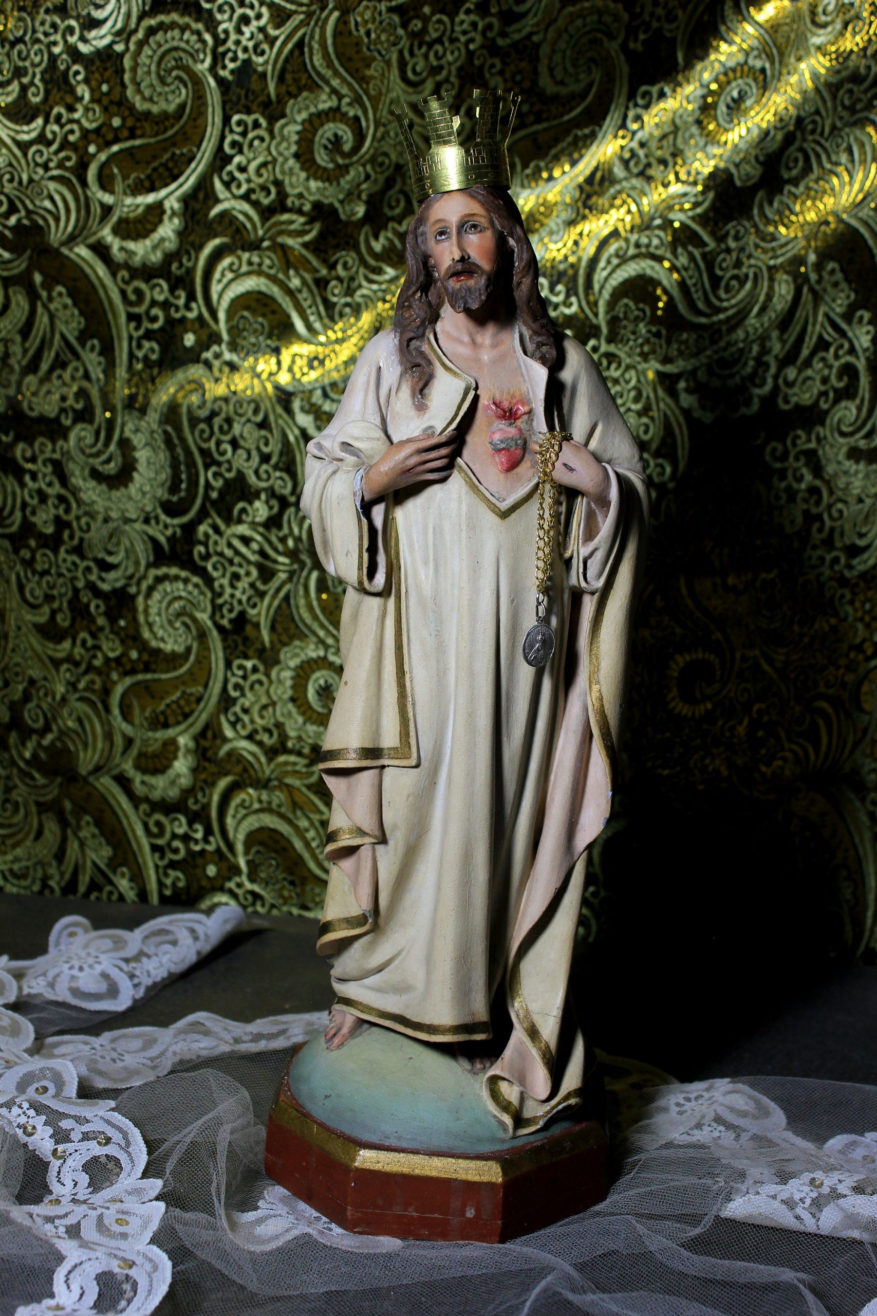 Escultura Sagrado Corazón Jesús, Escultura Jesús 39cm, Sagrado Corazón, Figura de Jesús, Escultura Escayola Jesús, Jesús de Olot, Años 10 - Imagen 9