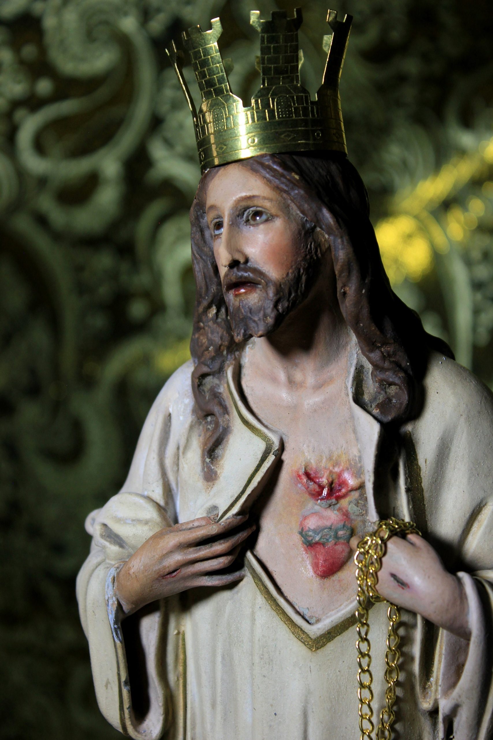 Escultura Sagrado Corazón Jesús, Escultura Jesús 39cm, Sagrado Corazón, Figura de Jesús, Escultura Escayola Jesús, Jesús de Olot, Años 10 - Imagen 7