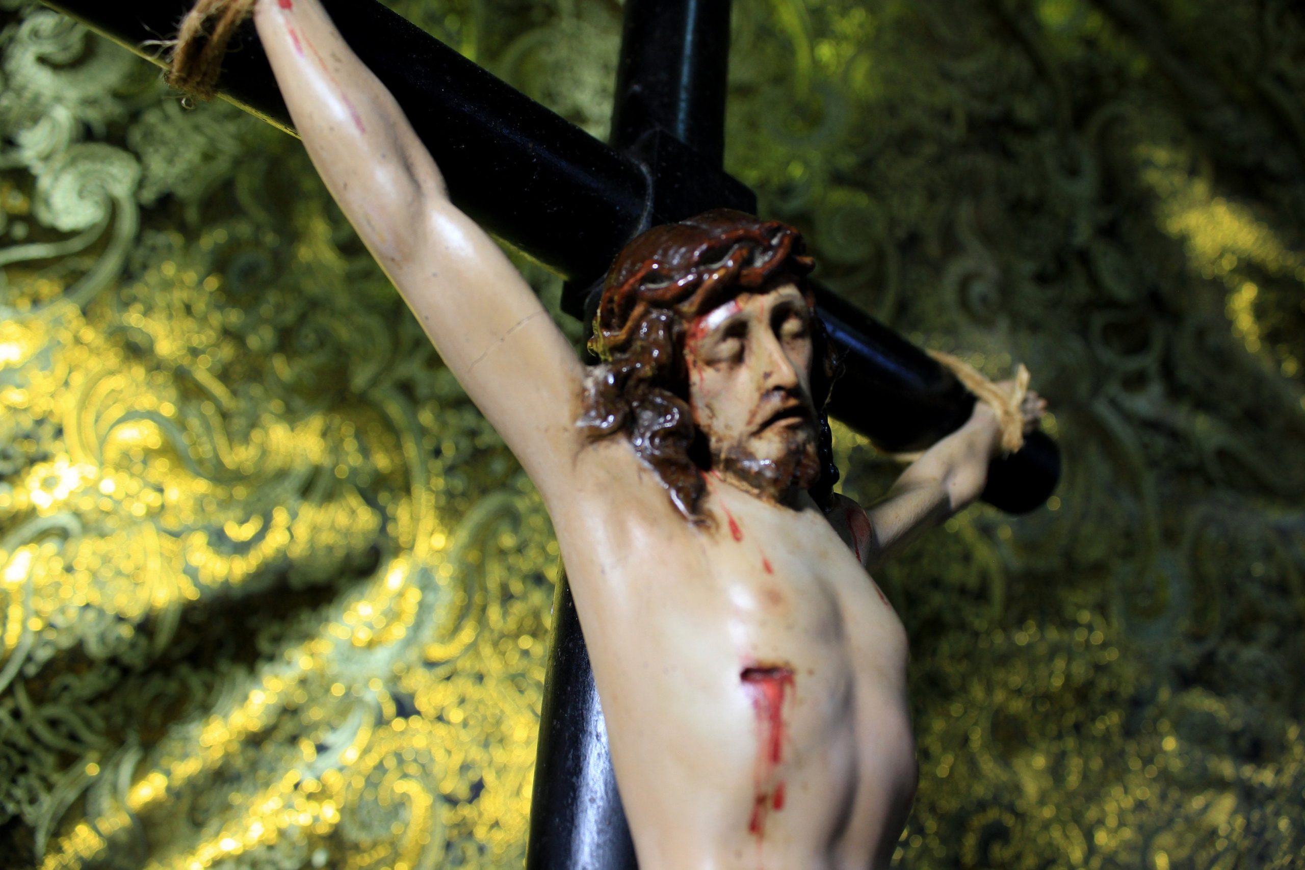 Antiguo Crucifijo, Cruz con Peana, Crucifijo de sobremesa, Crucifijo Escayola, Antigua Cruz Madera - Imagen 5