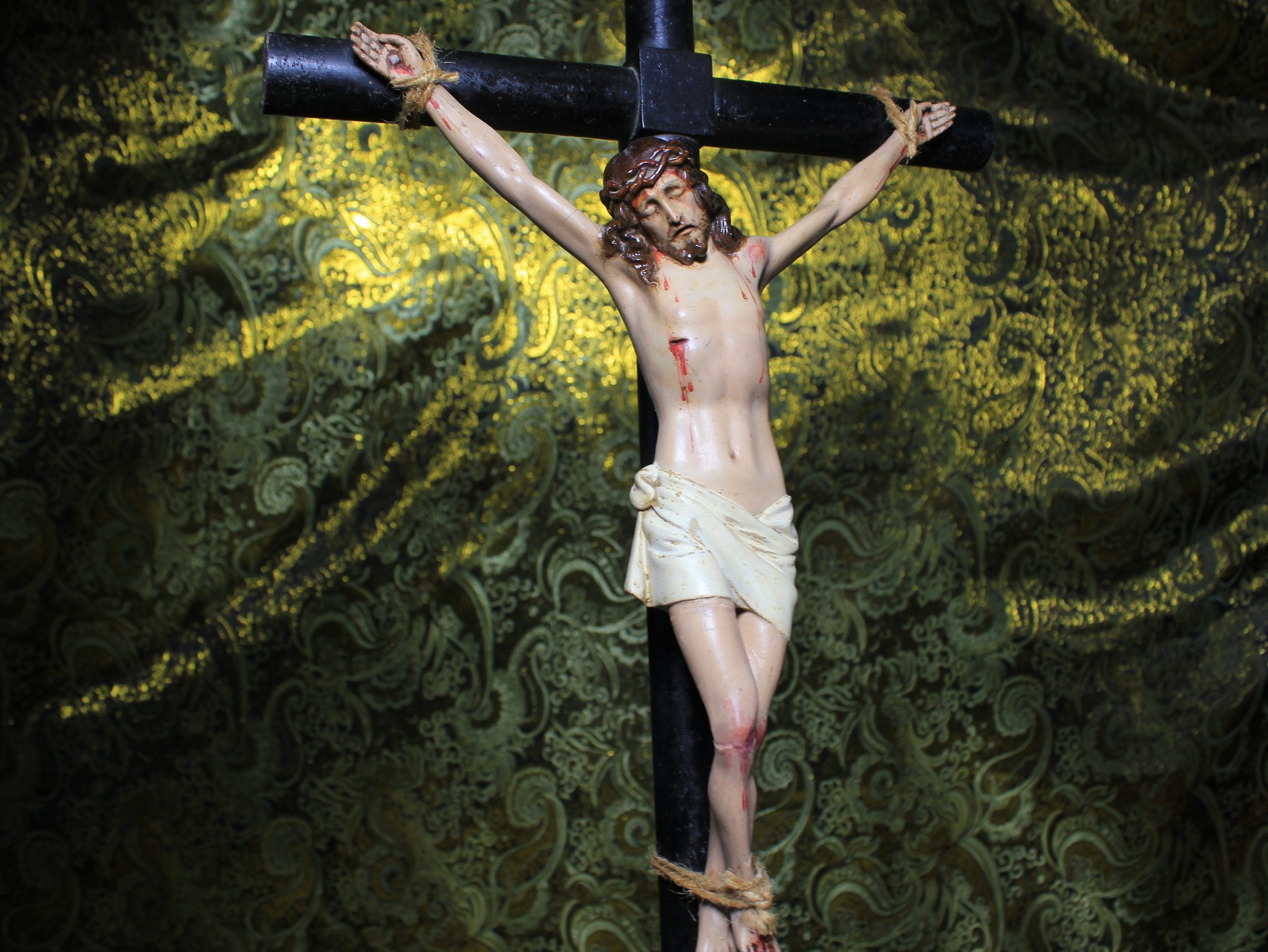 Antiguo Crucifijo, Cruz con Peana, Crucifijo de sobremesa, Crucifijo Escayola, Antigua Cruz Madera - Imagen 7