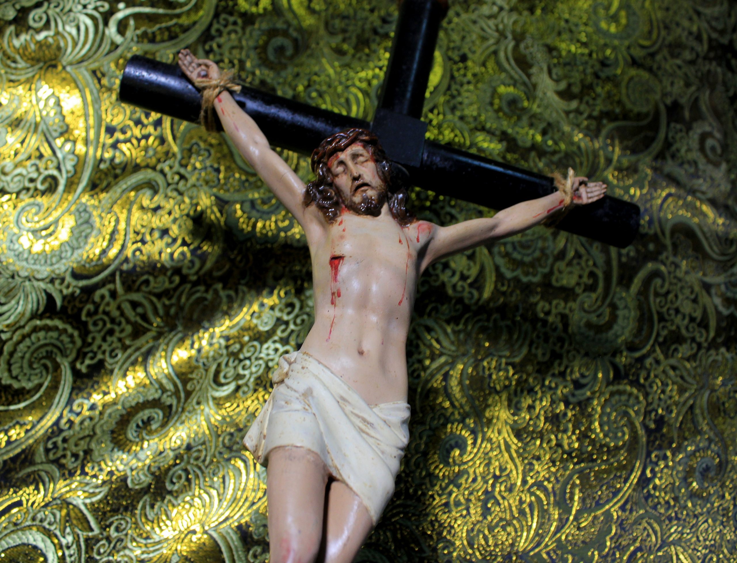 Antiguo Crucifijo, Cruz con Peana, Crucifijo de sobremesa, Crucifijo Escayola, Antigua Cruz Madera - Imagen 8