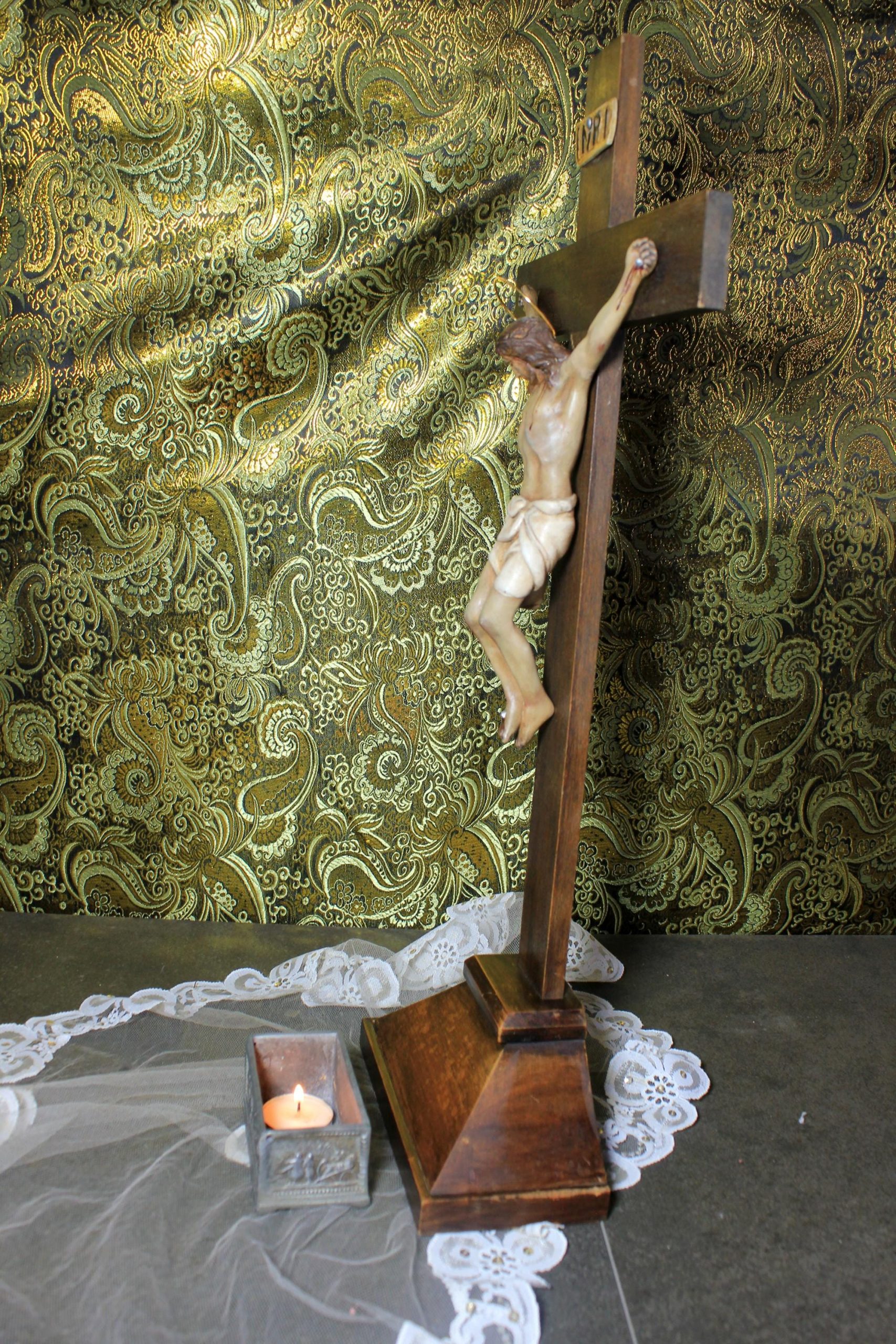 Antiguo Crucifijo, Crucifijo Iglesia, Crucifijo Antiguo, Crucifijo Escayola de mesa, Crucifijo Cristo, Cruz Madera - Imagen 2