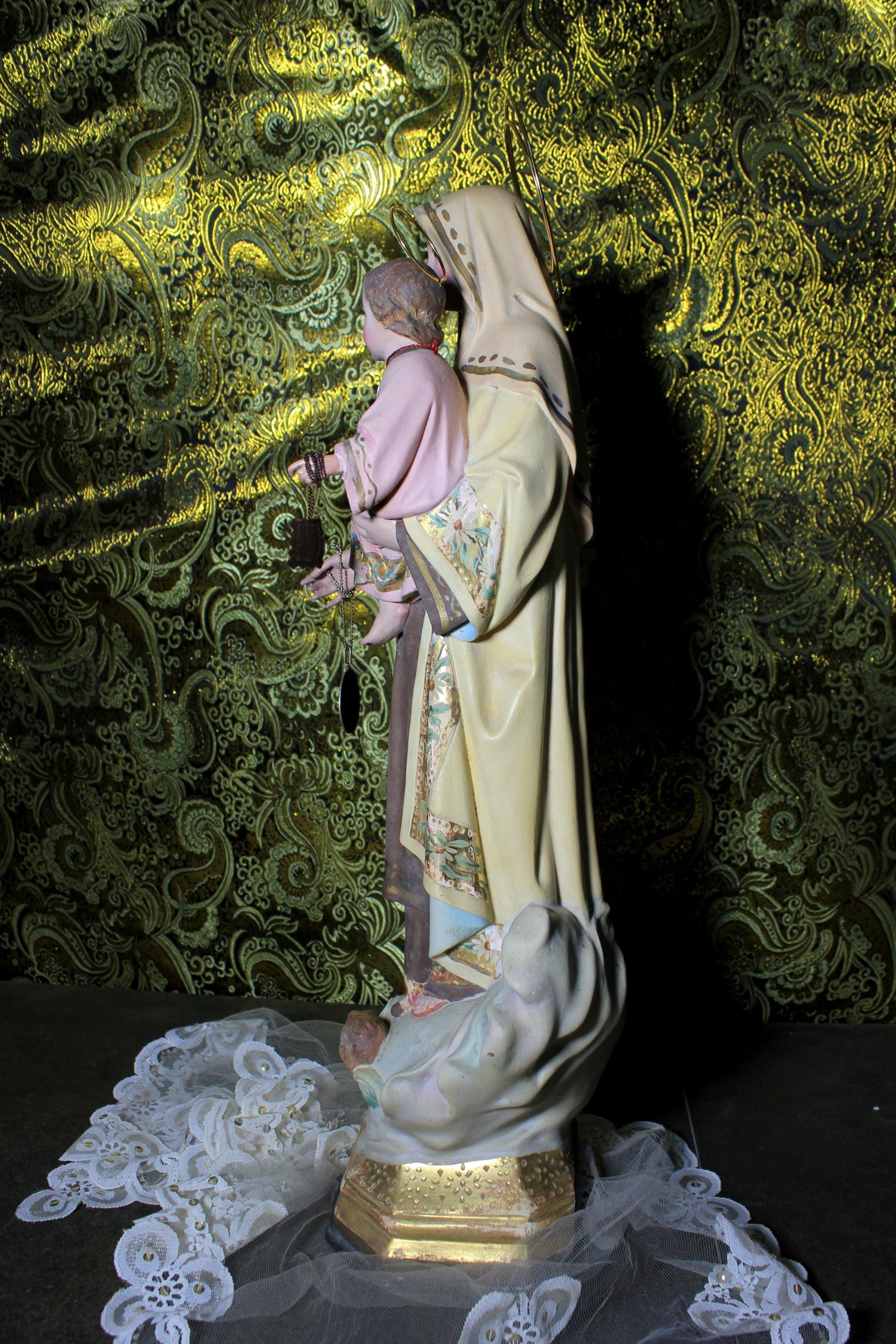 Estatua Virgen y Niño, Antigua Virgen del Carmen, Escultura Virgen, Virgen Carmen, Estatua Nuestra Señora, Estatua Madonna, Ojos Cristal - Imagen 6