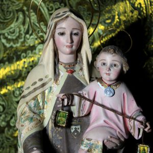 Estatua Virgen y Niño, Antigua Virgen del Carmen, Escultura Virgen, Virgen Carmen, Estatua Nuestra Señora, Estatua Madonna, Ojos Cristal