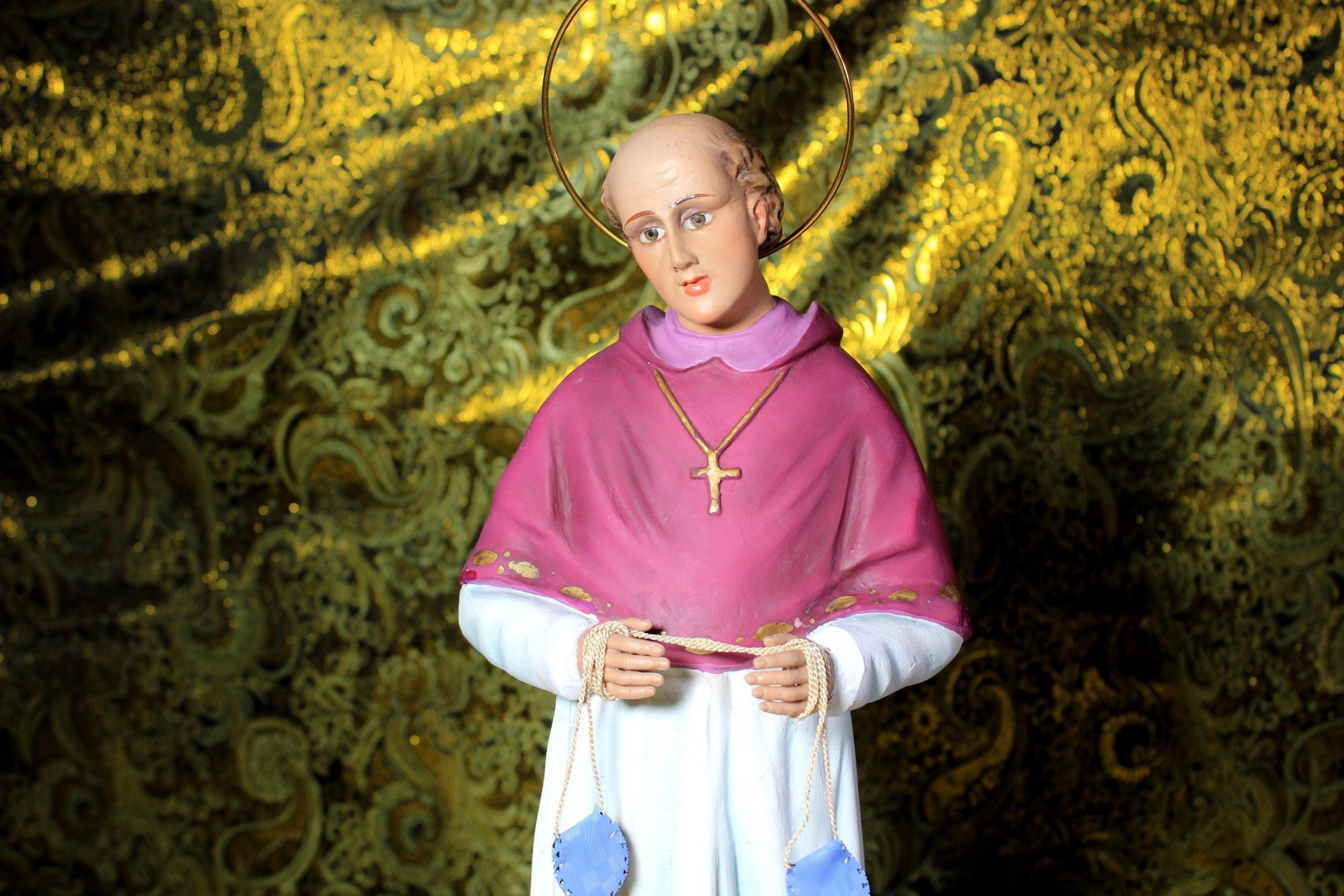 San Carlos Borromeo, Santo 46 cm, Escultura Santo Olot, Estatua Escayola Cataluña, Estatua Santo, Base Madera, Escultura Ojos Cristal. - Imagen 9