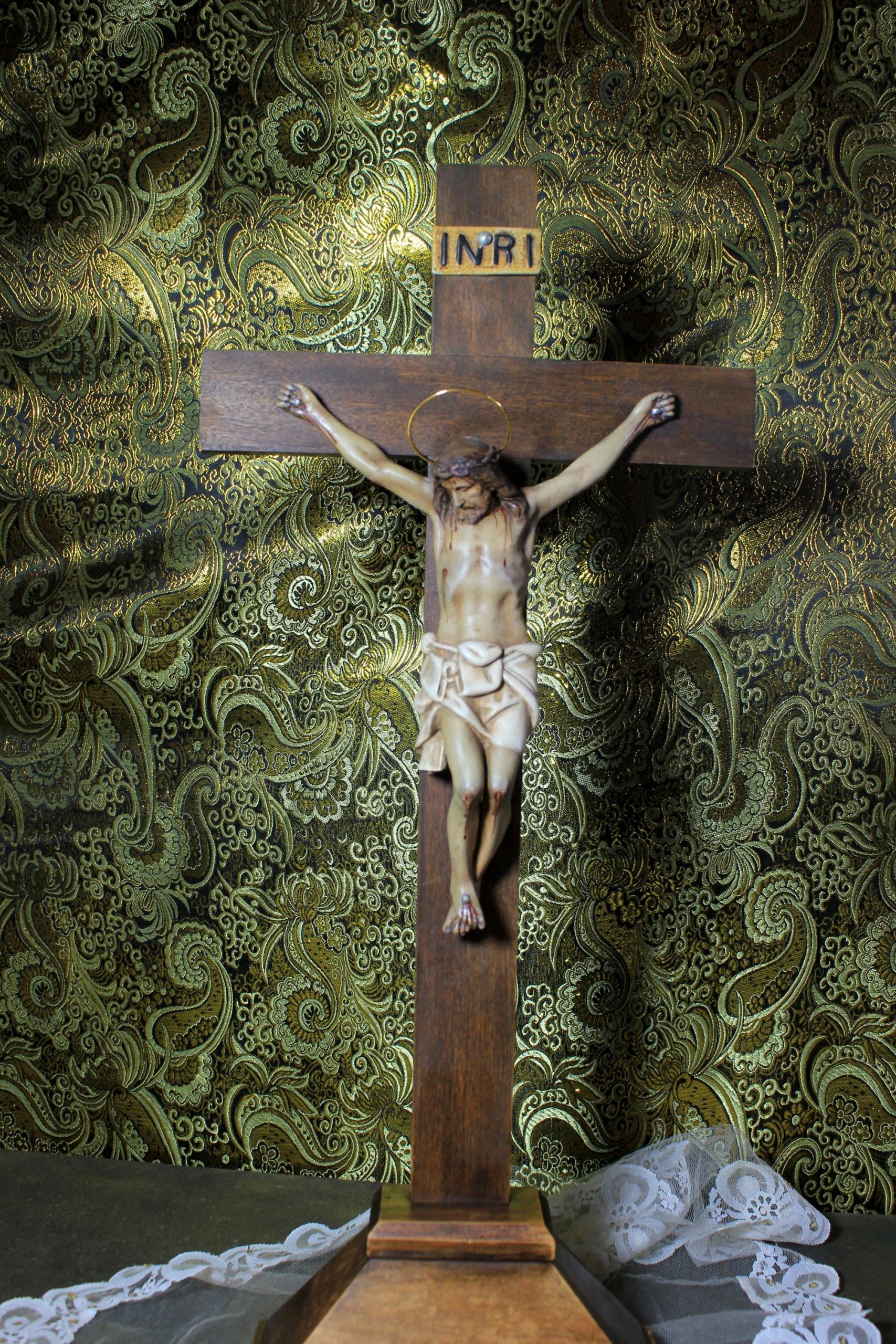 Antiguo Crucifijo, Crucifijo Iglesia, Crucifijo Antiguo, Crucifijo Escayola de mesa, Crucifijo Cristo, Cruz Madera - Imagen 7