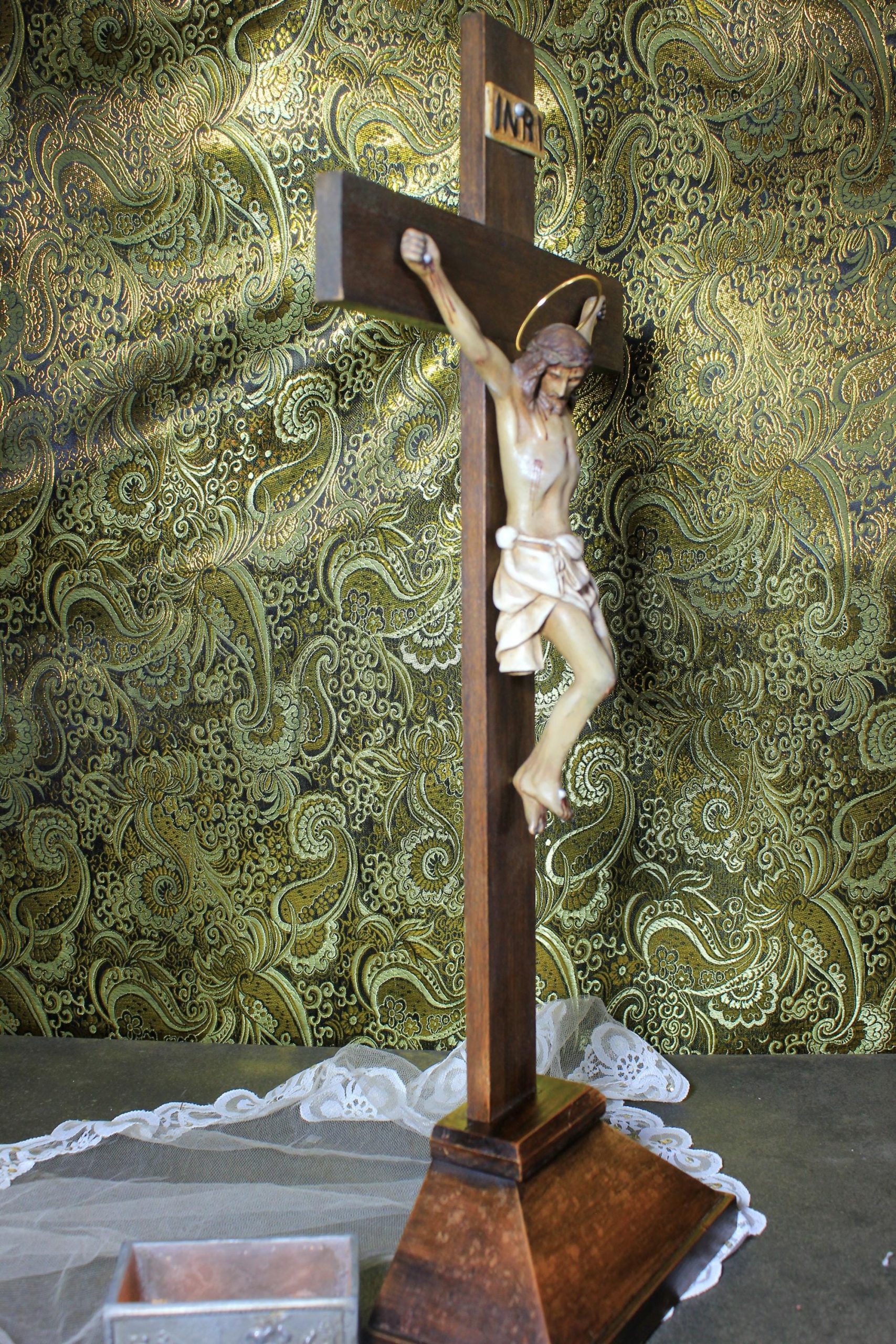 Antiguo Crucifijo, Crucifijo Iglesia, Crucifijo Antiguo, Crucifijo Escayola de mesa, Crucifijo Cristo, Cruz Madera - Imagen 3