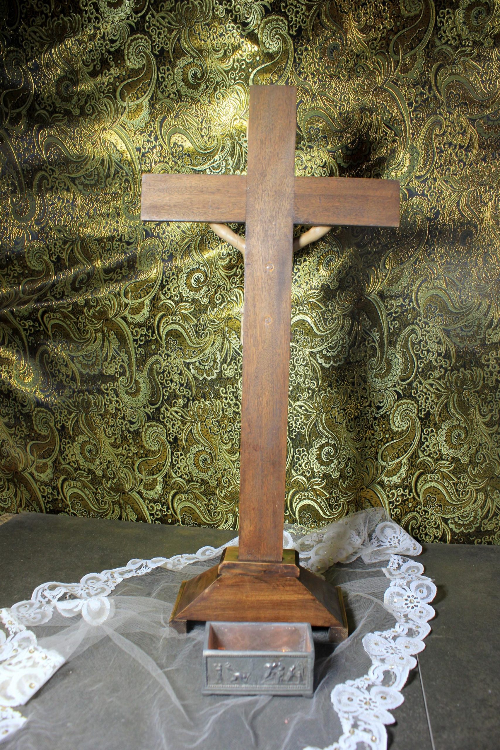 Antiguo Crucifijo, Crucifijo Iglesia, Crucifijo Antiguo, Crucifijo Escayola de mesa, Crucifijo Cristo, Cruz Madera - Imagen 9