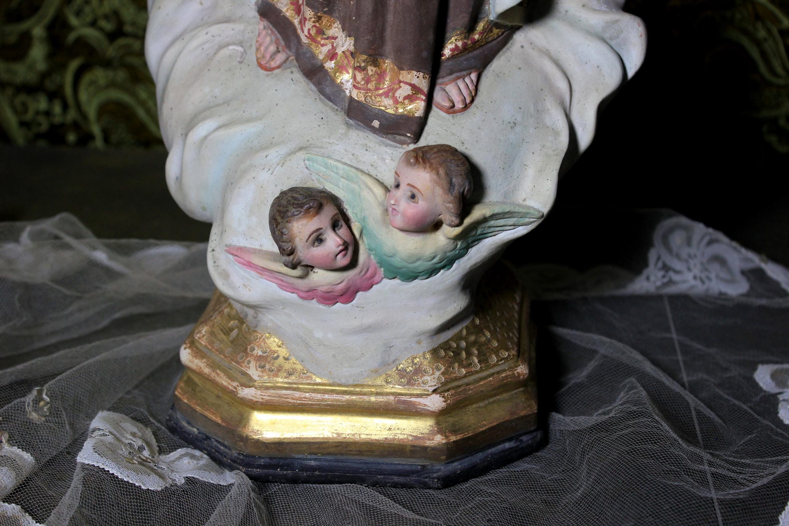 Estatua Virgen y Niño, Antigua Virgen del Carmen, Escultura Virgen, Virgen Carmen, Estatua Nuestra Señora, Estatua Madonna, Ojos Cristal - Imagen 2