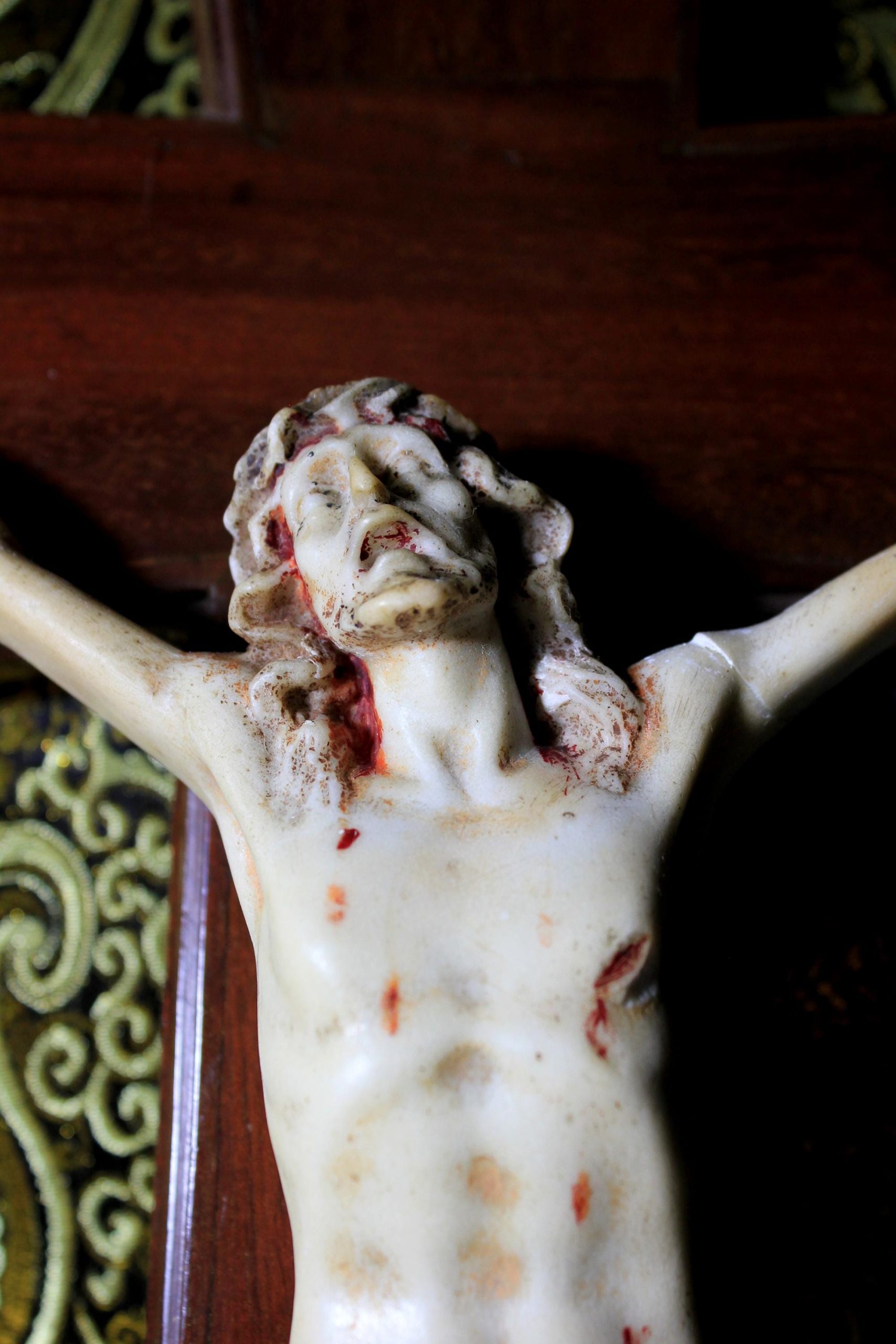 Antiguo Crucifijo , Crucifijo , Cruz Madera, Crucifijo Alabastro, Arte Funerario, Crucifijo Mármol, Crucifijo de Pared - Imagen 8