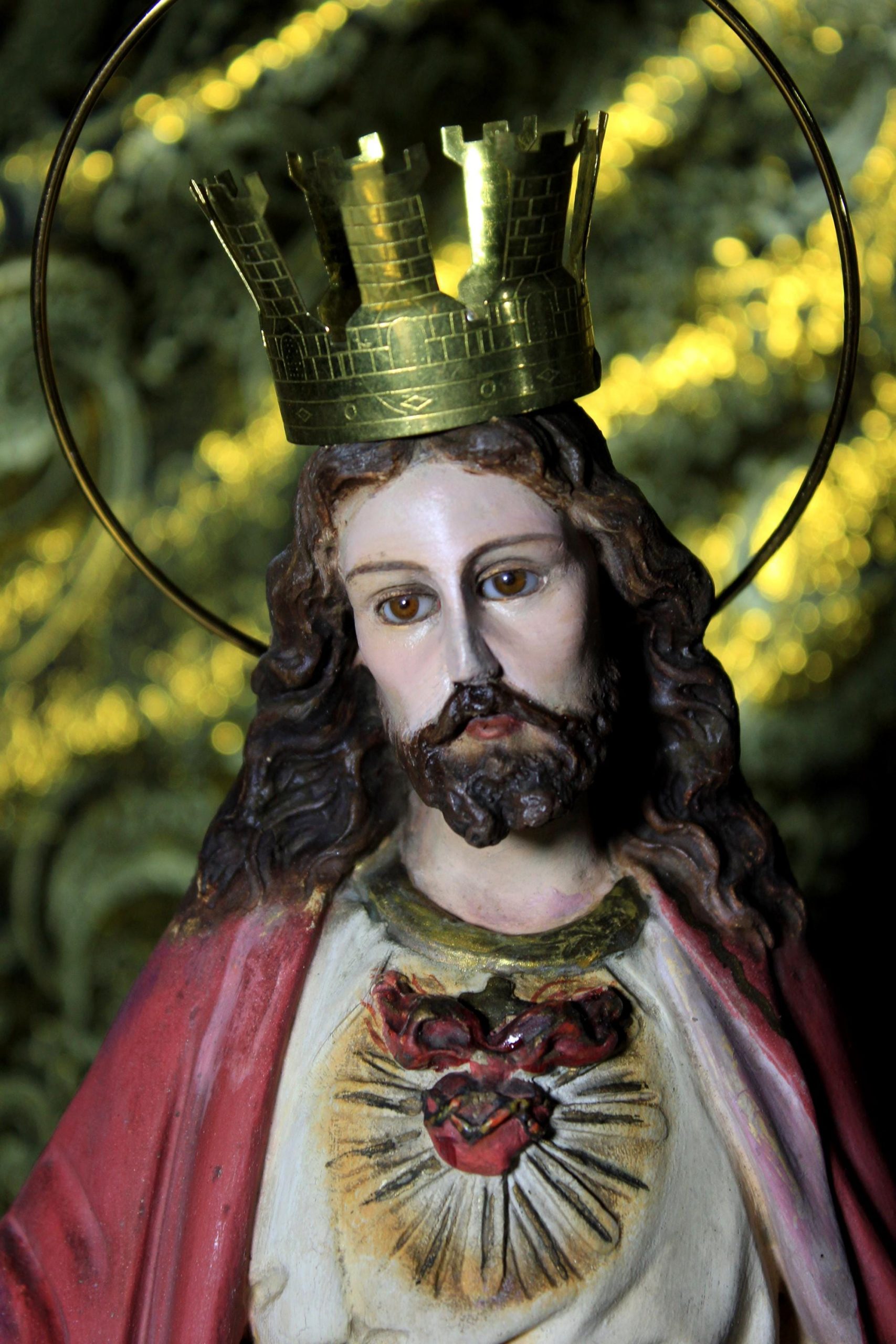 Escultura Sagrado Corazón Jesús, Escultura de Jesús 48cm, Sagrado Corazón, Figura de Jesús, Escultura Escayola Jesús, Ojos de Cristal, Olot. - Imagen 7