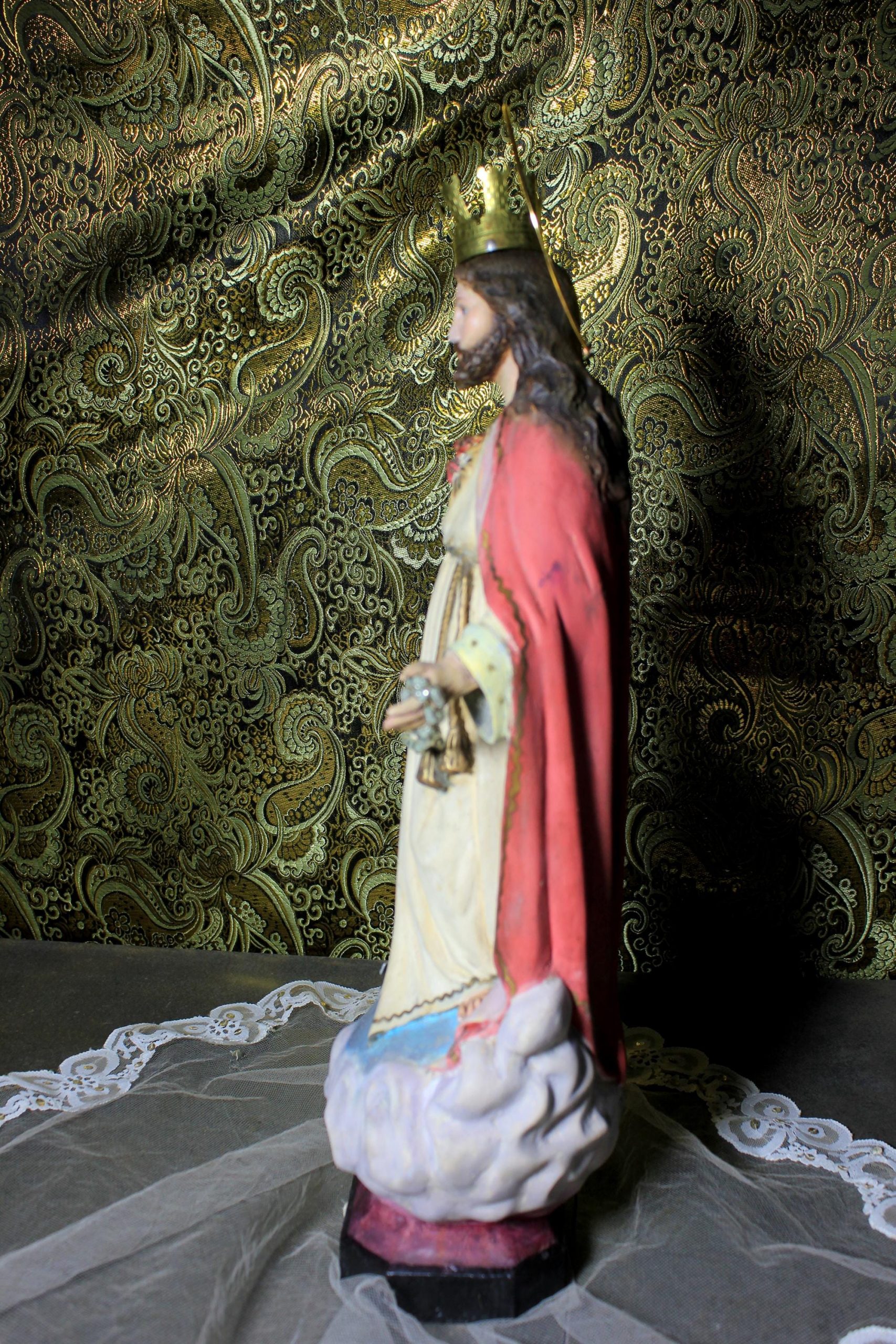 Escultura Sagrado Corazón Jesús, Escultura de Jesús 48cm, Sagrado Corazón, Figura de Jesús, Escultura Escayola Jesús, Ojos de Cristal, Olot. - Imagen 6