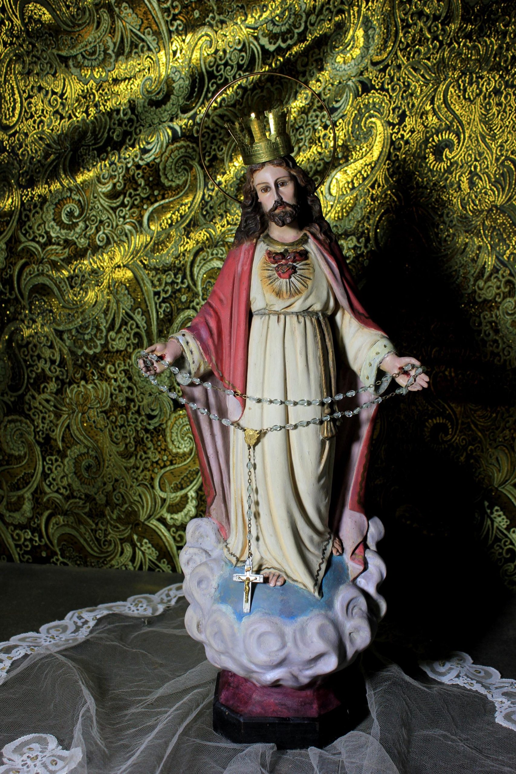 Escultura Sagrado Corazón Jesús, Escultura de Jesús 48cm, Sagrado Corazón, Figura de Jesús, Escultura Escayola Jesús, Ojos de Cristal, Olot. - Imagen 4