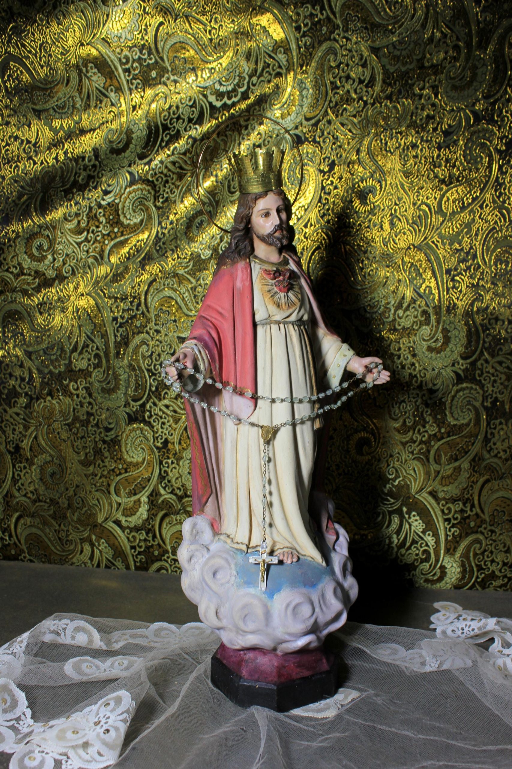 Escultura Sagrado Corazón Jesús, Escultura de Jesús 48cm, Sagrado Corazón, Figura de Jesús, Escultura Escayola Jesús, Ojos de Cristal, Olot. - Imagen 2