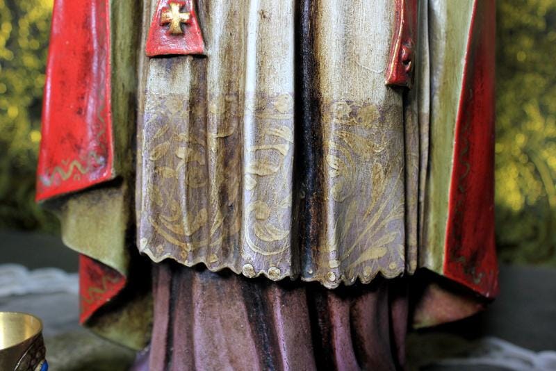 Escultura de San Nicolás de Bari, Estatua Escayola, Estatua Santo, Años 50, Antigua Escultura Santo, Ojos de Cristal, OLOT - Imagen 3