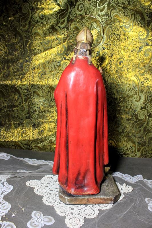 Escultura de San Nicolás de Bari, Estatua Escayola, Estatua Santo, Años 50, Antigua Escultura Santo, Ojos de Cristal, OLOT - Imagen 8