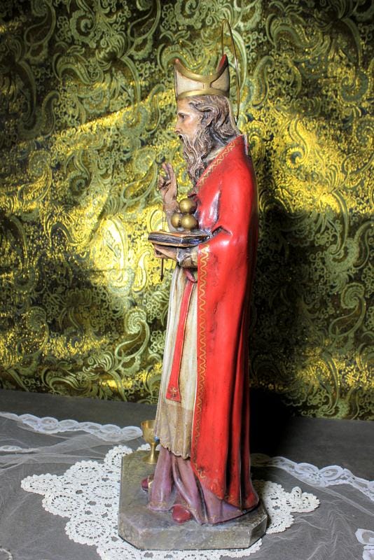 Escultura de San Nicolás de Bari, Estatua Escayola, Estatua Santo, Años 50, Antigua Escultura Santo, Ojos de Cristal, OLOT - Imagen 7