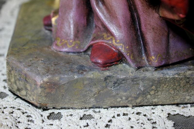 Escultura de San Nicolás de Bari, Estatua Escayola, Estatua Santo, Años 50, Antigua Escultura Santo, Ojos de Cristal, OLOT - Imagen 9