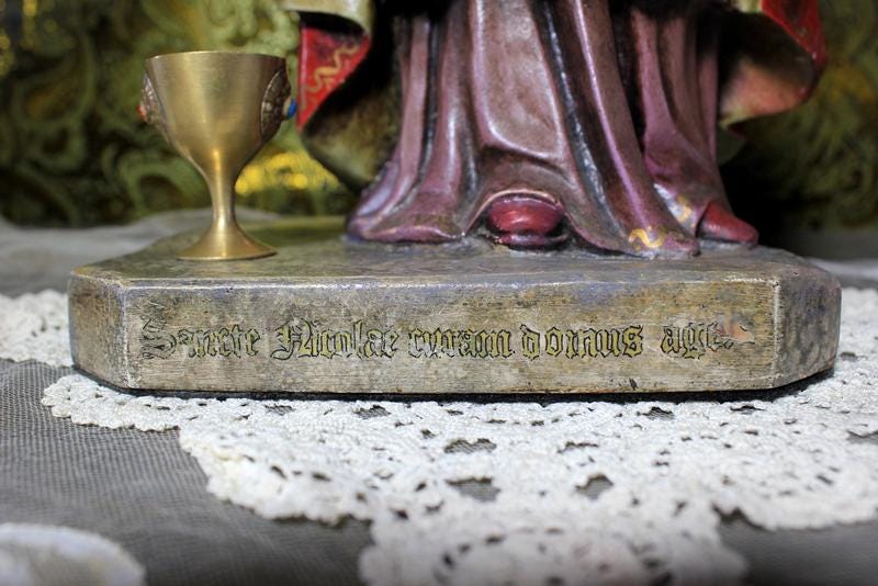 Escultura de San Nicolás de Bari, Estatua Escayola, Estatua Santo, Años 50, Antigua Escultura Santo, Ojos de Cristal, OLOT - Imagen 5